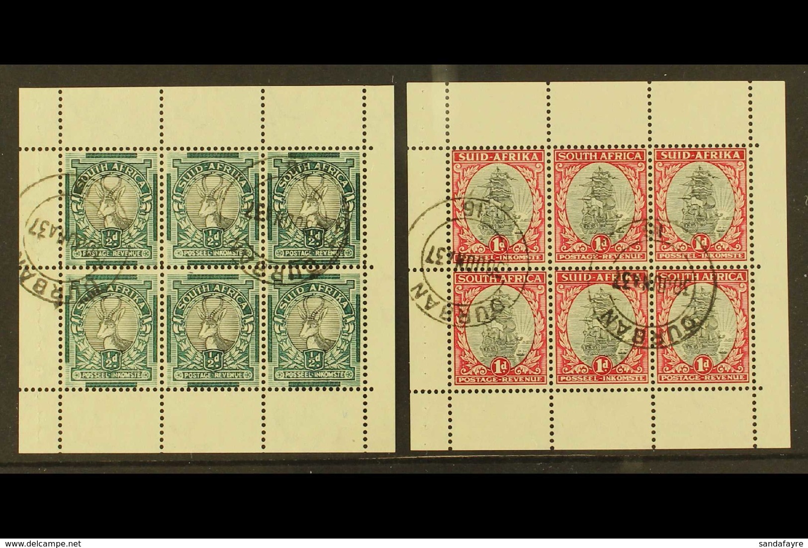 BOOKLET PANES 1937 ½d & 1d  Blank Margins COMPLETE PANES OF SIX, SG 75ca, 56f, Very Fine Used And Scarce Thus (2 Panes). - Zonder Classificatie