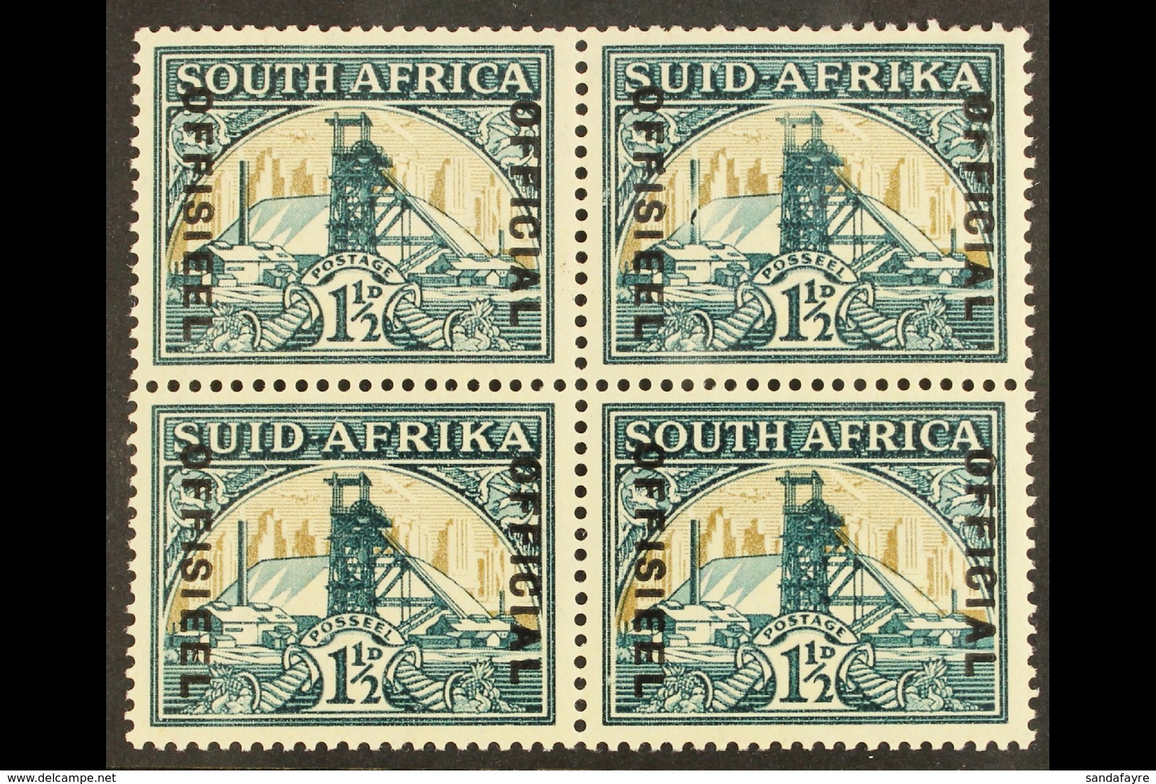 OFFICIAL VARIETY 1935-49 1½d Wmk Inverted, "Broken Chimney" Variety In A Block Of 4, SG O22/22ab, Slight Wrinkle On Stam - Zonder Classificatie