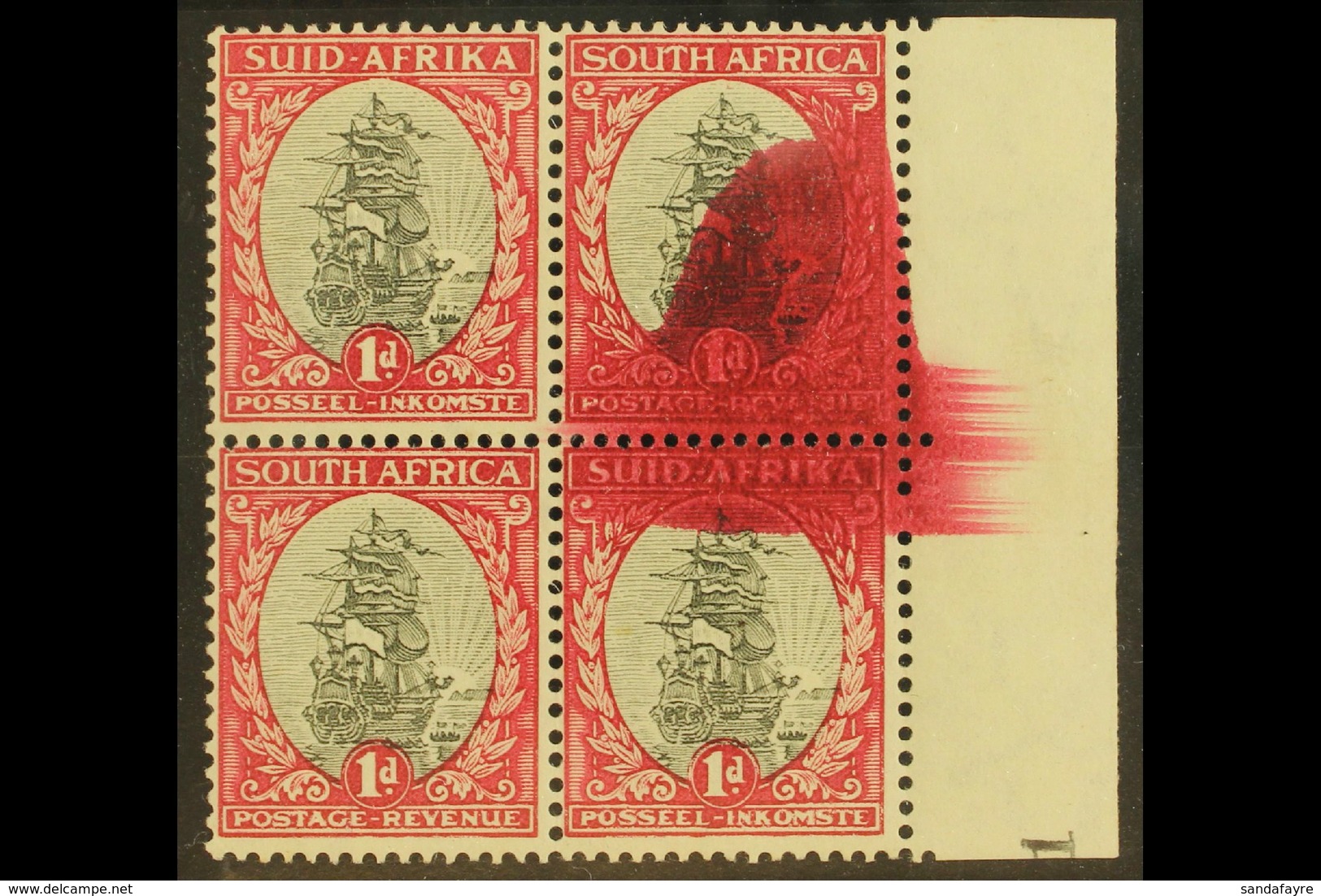 UNION VARIETY 1933-48 1d Grey & Carmine, Watermark Upright, HUGE CARMINE INK FLAW, SG 56, Hinged On Margin, Stamps Never - Ohne Zuordnung