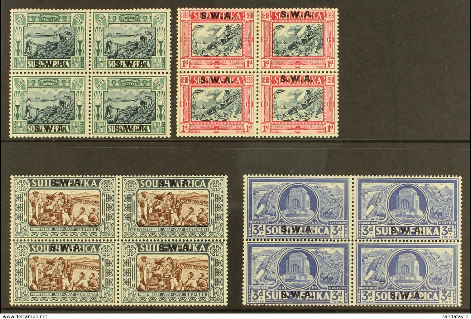 1938 Voortrekker Centenary Memorial Set, SG 105/108 In Fine Mint/NHM Blocks Of 4, The Lower Stamps In Each Block Being N - Südwestafrika (1923-1990)