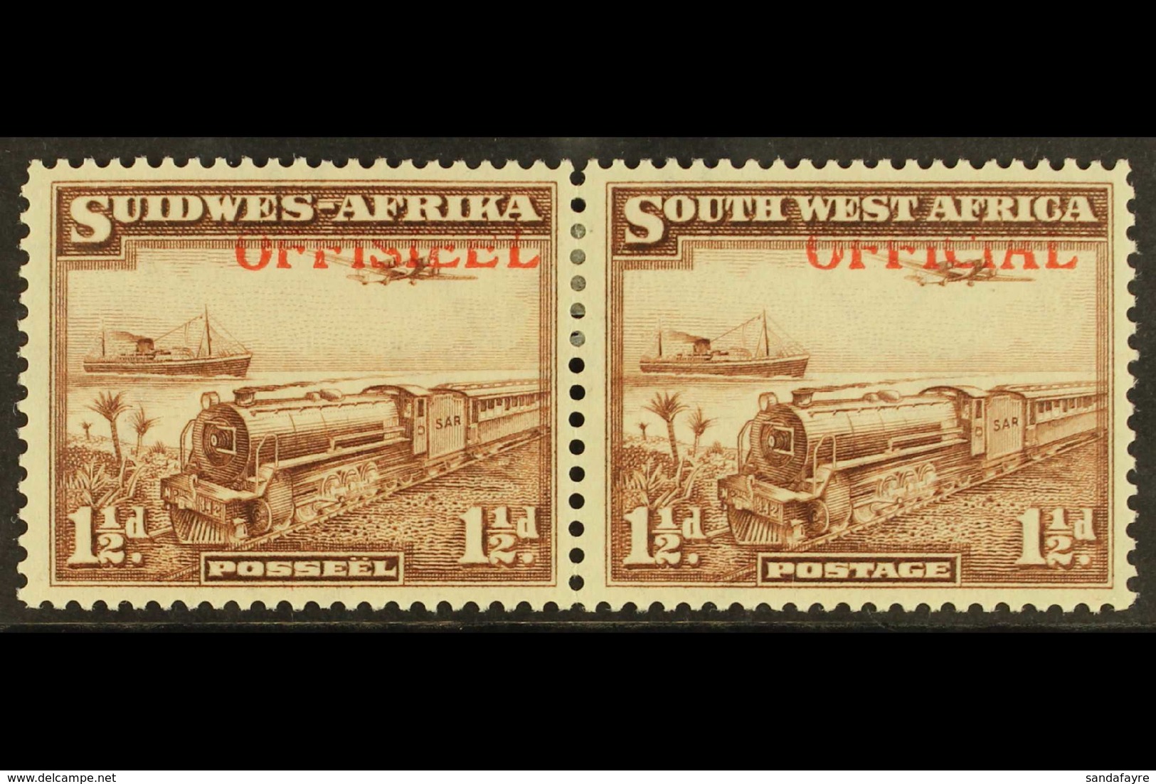 OFFICIALS 1945-50 1½d Ovpt Shifted Top Right SG O20 (SACC 20b), Very Fine Mint Pair. For More Images, Please Visit Http: - Zuidwest-Afrika (1923-1990)