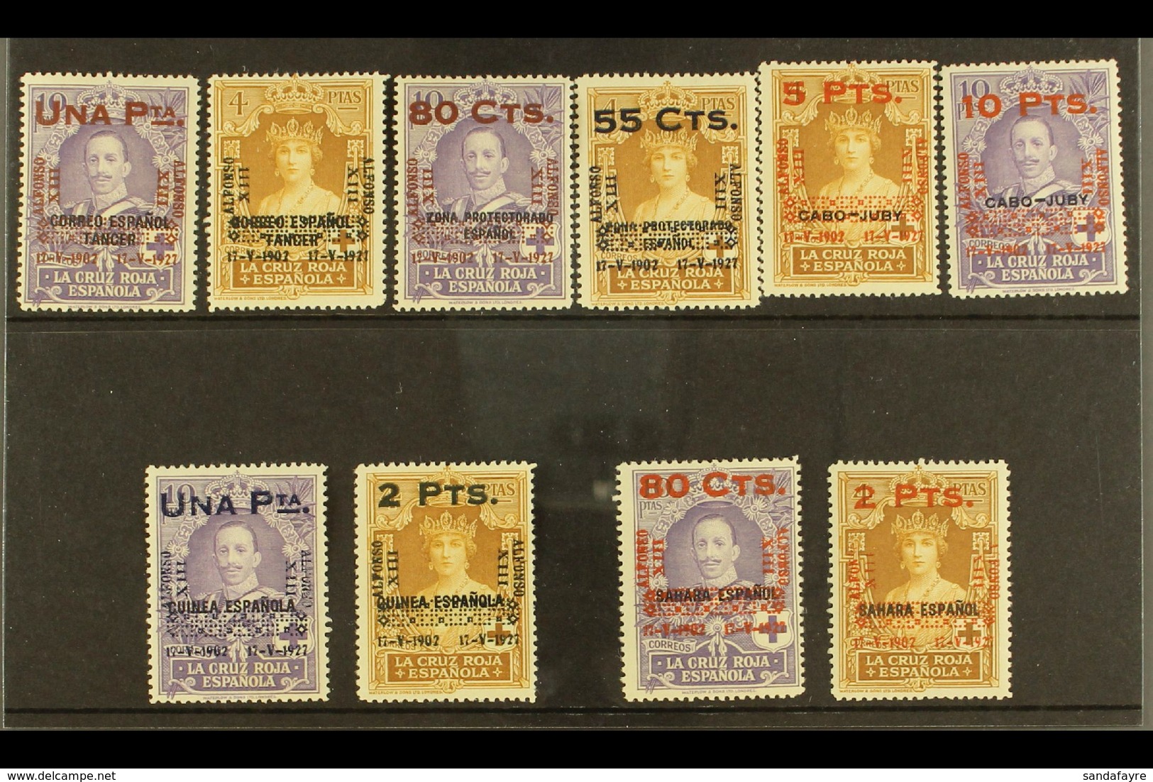 1927 25th Anniv Of Coronation / Red Cross Ovpts On Spanish Offices, SG 460/9, Very Fine And Fresh Mint. (10 Stamps) For  - Andere & Zonder Classificatie