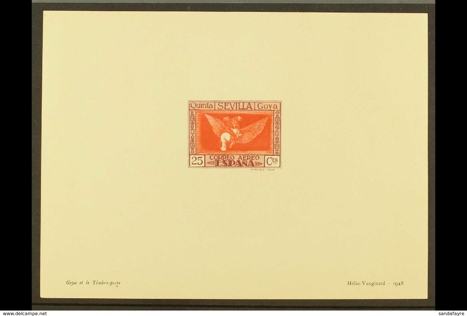 1948 HELIO-VAUGIRARD DIE PROOF Of The 1930 25c Scarlet And Claret Goya Air Issue, As SG 575, Approx Size 155 X 115mm, In - Andere & Zonder Classificatie