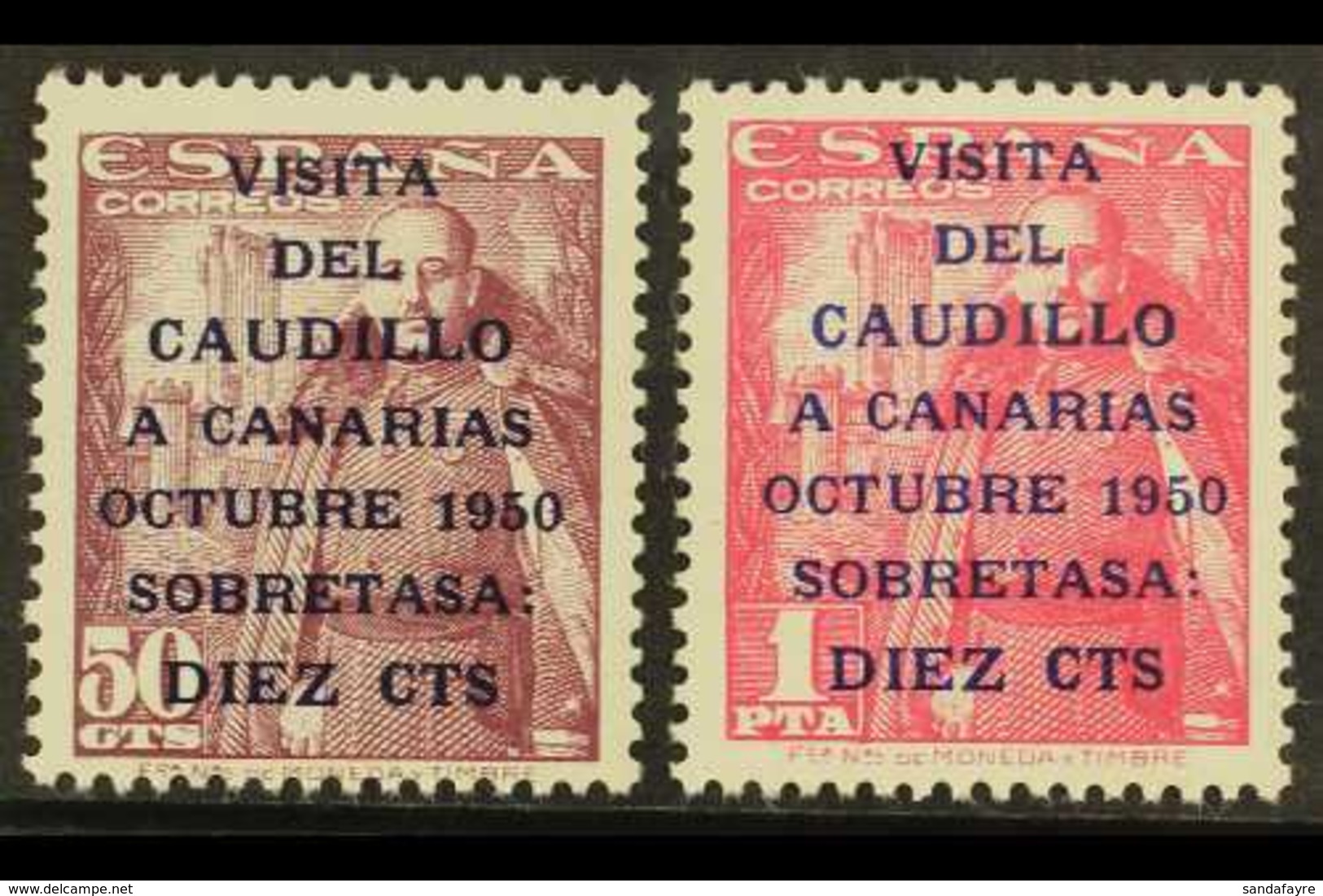 1951 Gen. Franco's Canary Is Visit Set, Both Stamps With The 14¾mm "CAUDILLO" Overprint Variety, Edifil 1088he/89he, Nev - Andere & Zonder Classificatie