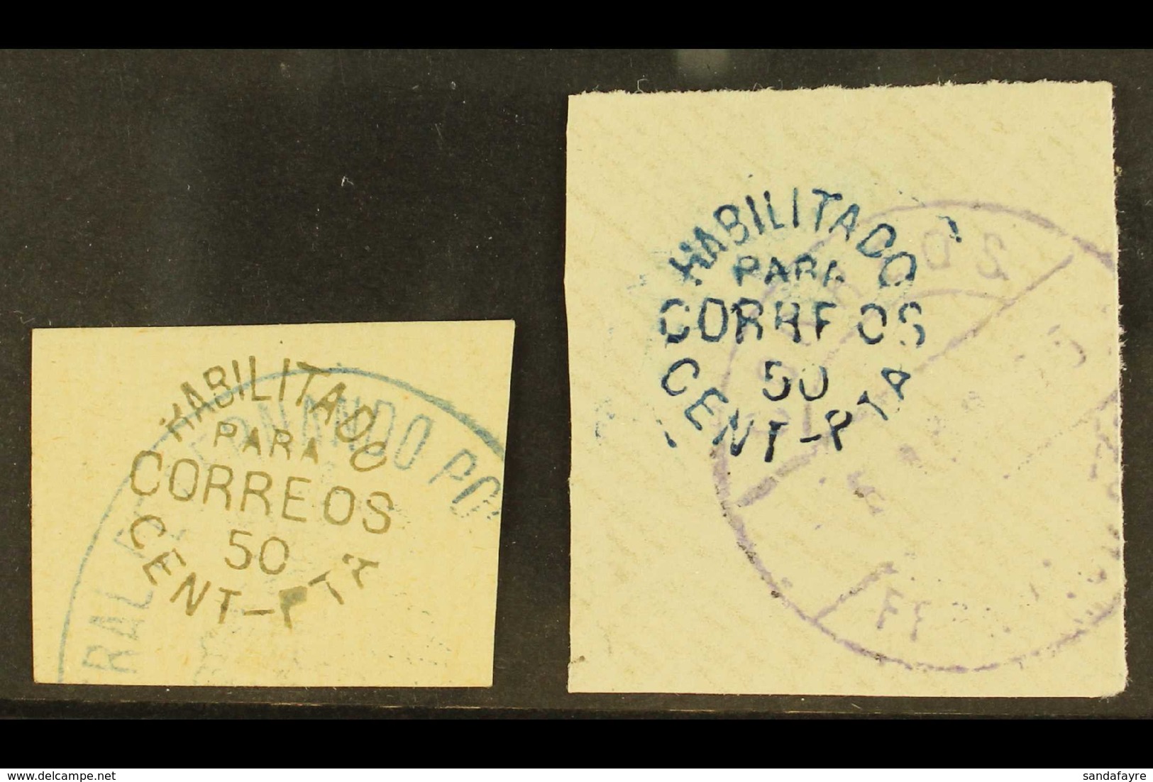 FERNANDO POO 1884-94 50c Handstamps In Blue & In Black On Plain Papers (SG 12A & 12B, See After Edifil 11e), Fine Used ( - Other & Unclassified