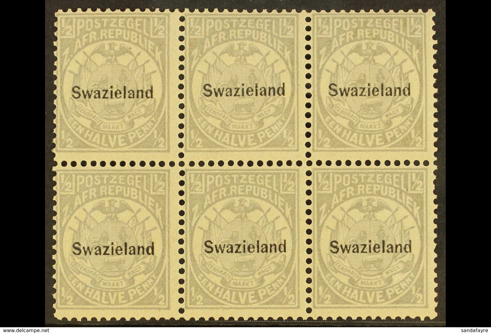 1889-90 ½d Grey, Perf 12½ Overprinted SG 4, Block Of Six (3 X 2), Fine And Fresh Never Hinged Mint For More Images, Plea - Swasiland (...-1967)