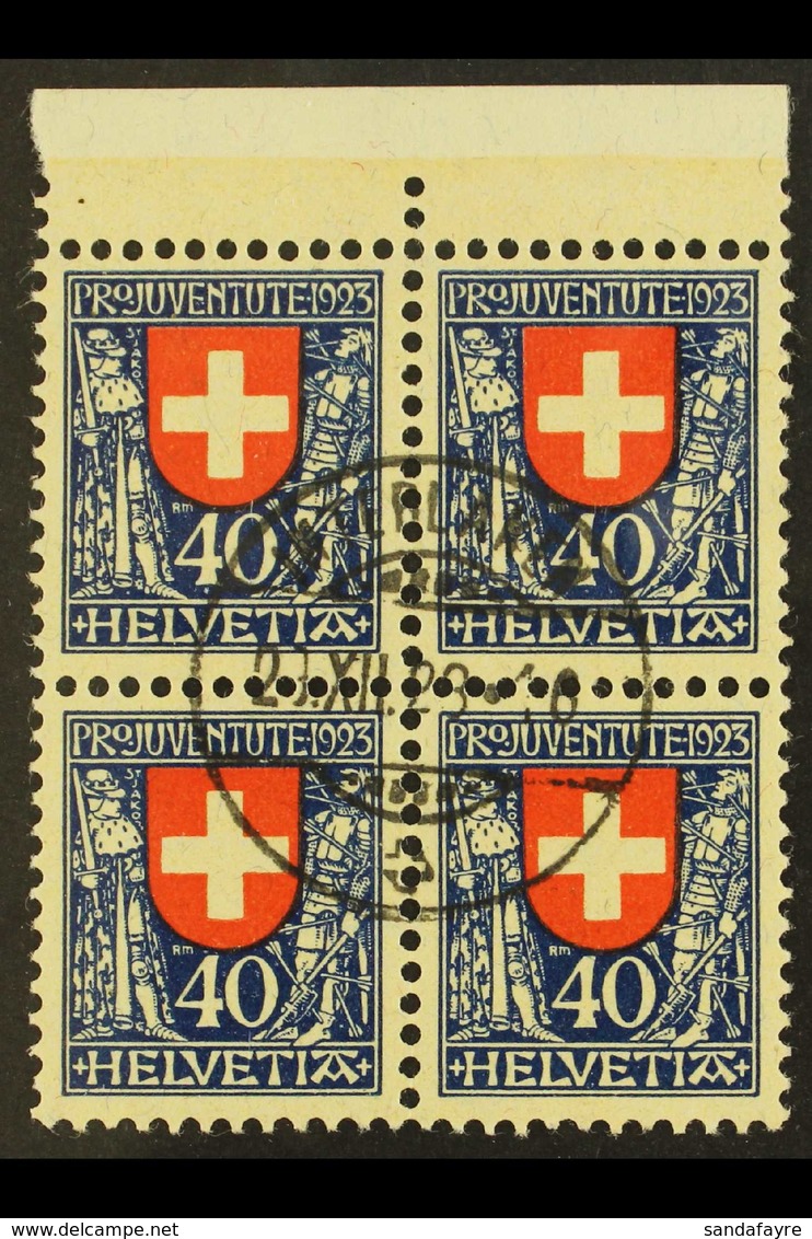 1923 40c (+10c) Pro Juventute (Mi 188, Zum 28), Upper Marginal BLOCK OF FOUR Very Fine Used With Central Cds. For More I - Andere & Zonder Classificatie