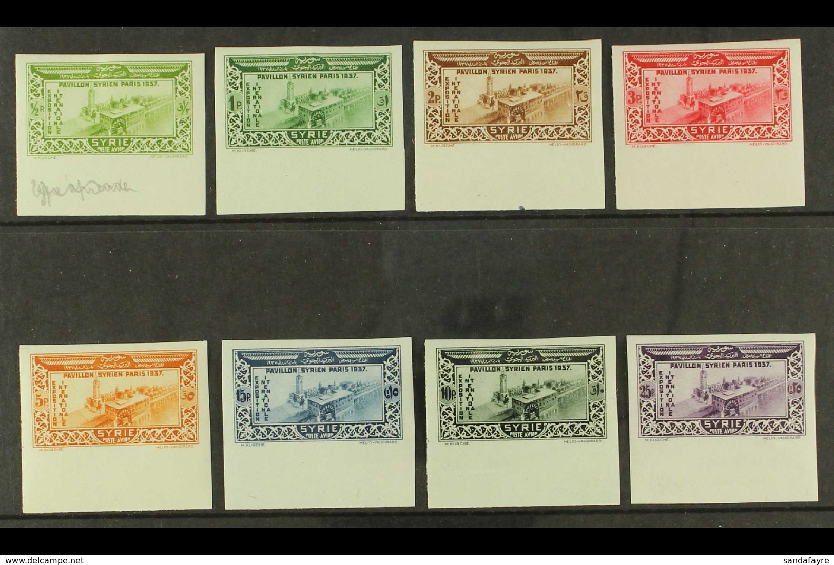 1937 Paris Exposition Airmail Complete Imperforate Set, Yvert 70/77, Very Fine Mint Lower Marginal Examples. (8 Stamps)  - Syrien