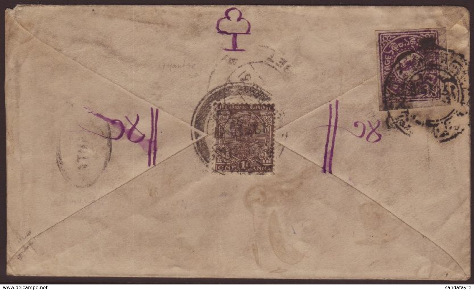 1931 INDIA / FIRST ISSUE FRANKING. 1931 (19 Feb) Env From Nepal To Tibet Bearing India 1a Brown Tied Nepal Post & Gyants - Tibet