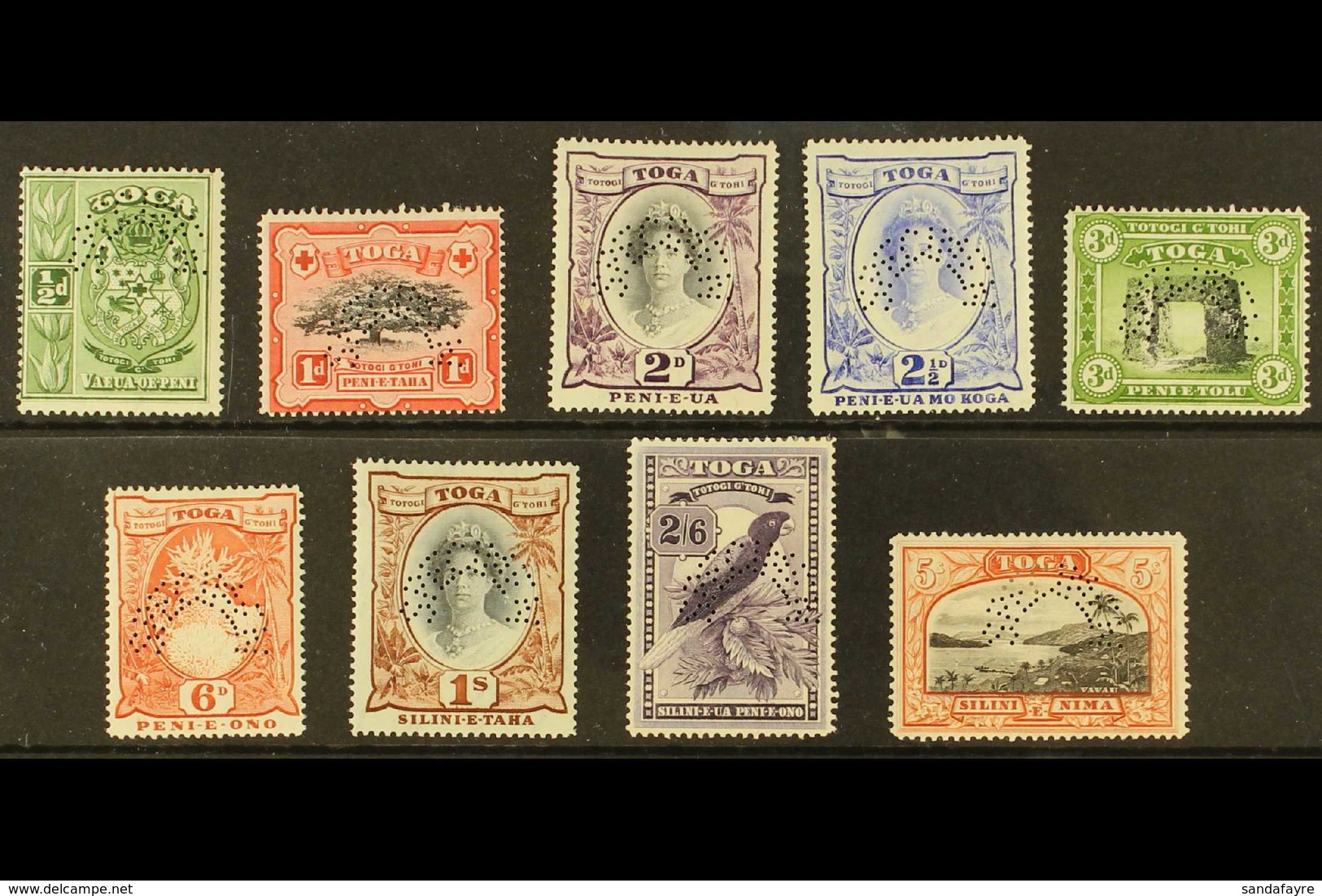 1942-49 Complete Set Perforated "SPECIMEN", SG 74s/82s, Very Fine Mint, Fresh. (9 Stamps) For More Images, Please Visit  - Tonga (...-1970)