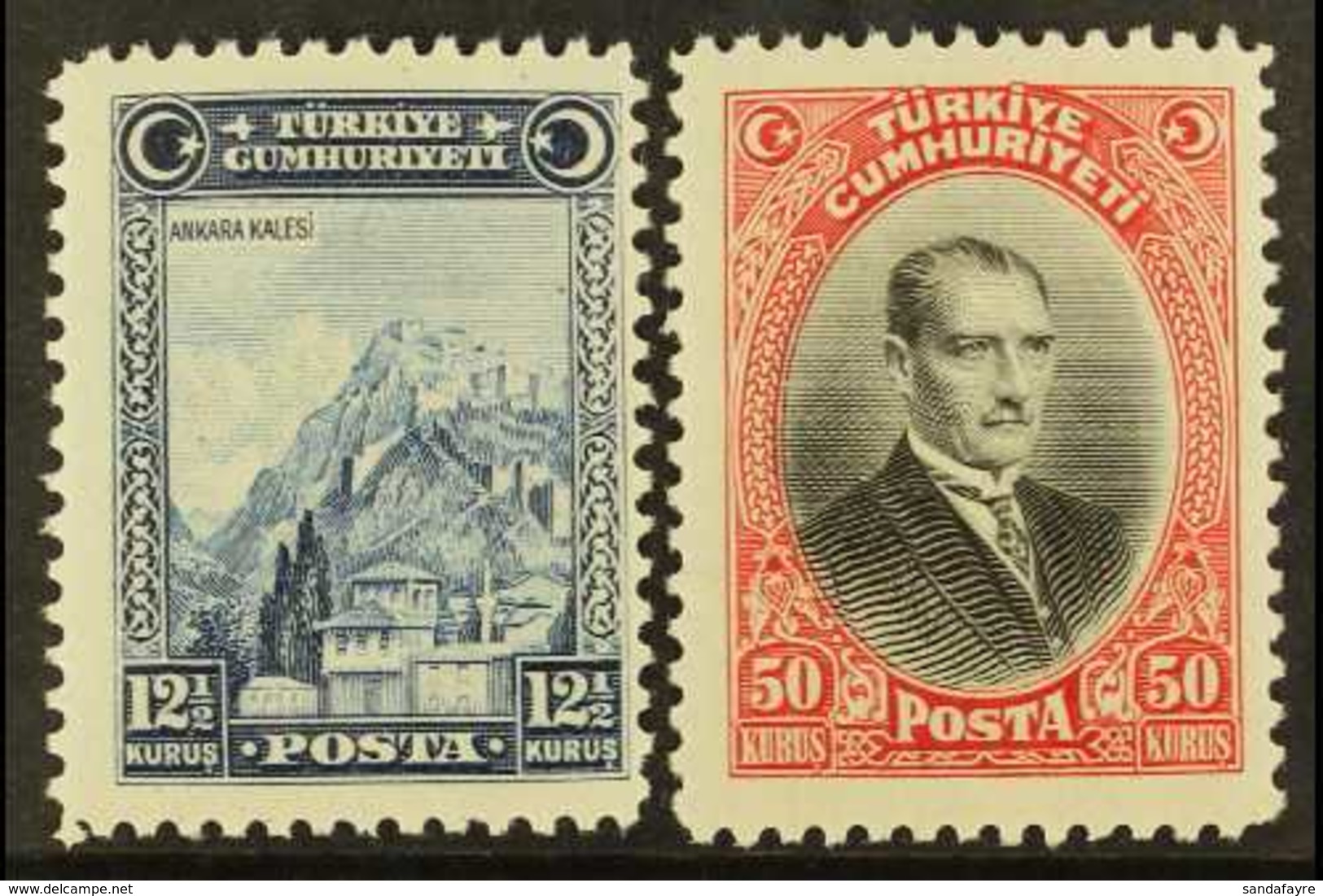 1929 (first "U" Of "CUMHURIYETI" Without Umlaut) 12½k And 50k, Mi 889/90, Fine Mint, Very Lightly Hinged. (2 Stamps) For - Andere & Zonder Classificatie