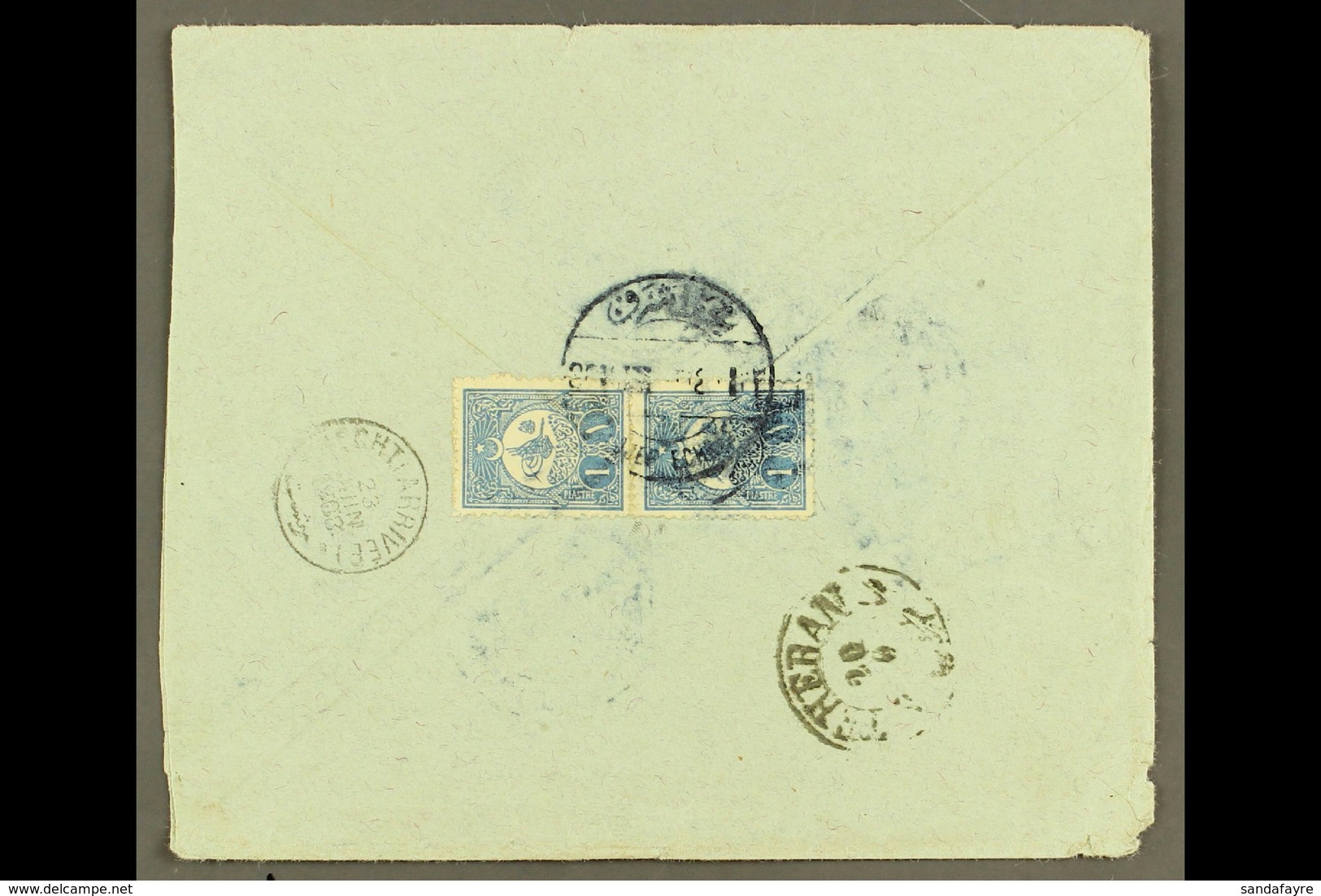 USED IN IRAQ 1908 Cover Addressed In Arabic To Persia, Bearing On Reverse 1908 1pi Pair Tied By Bilingual "NEDJEF ECHREF - Andere & Zonder Classificatie