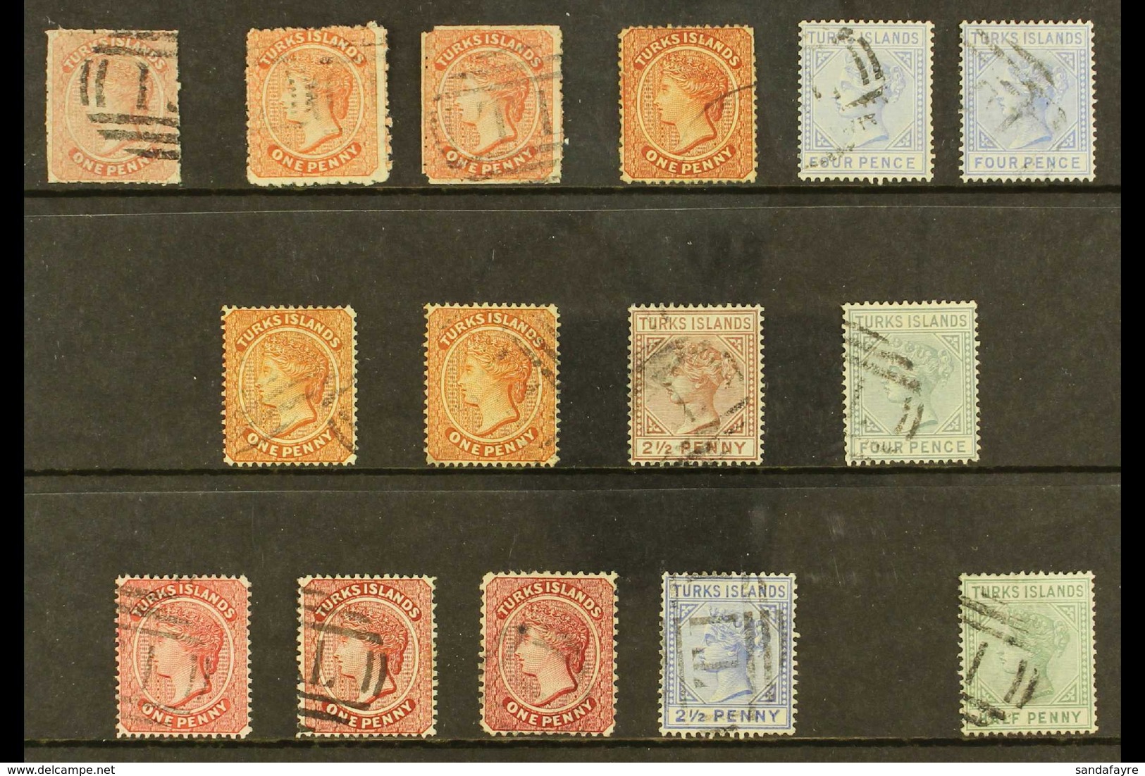 1867-93 FINE USED GROUP With 1867 1d No Wmk, 1873-79 1d X2 Shades, 1881 Wmk CC 1d, Plus 4d X2, 1882-85 Wmk CA 1d X2, 2½d - Turks- En Caicoseilanden