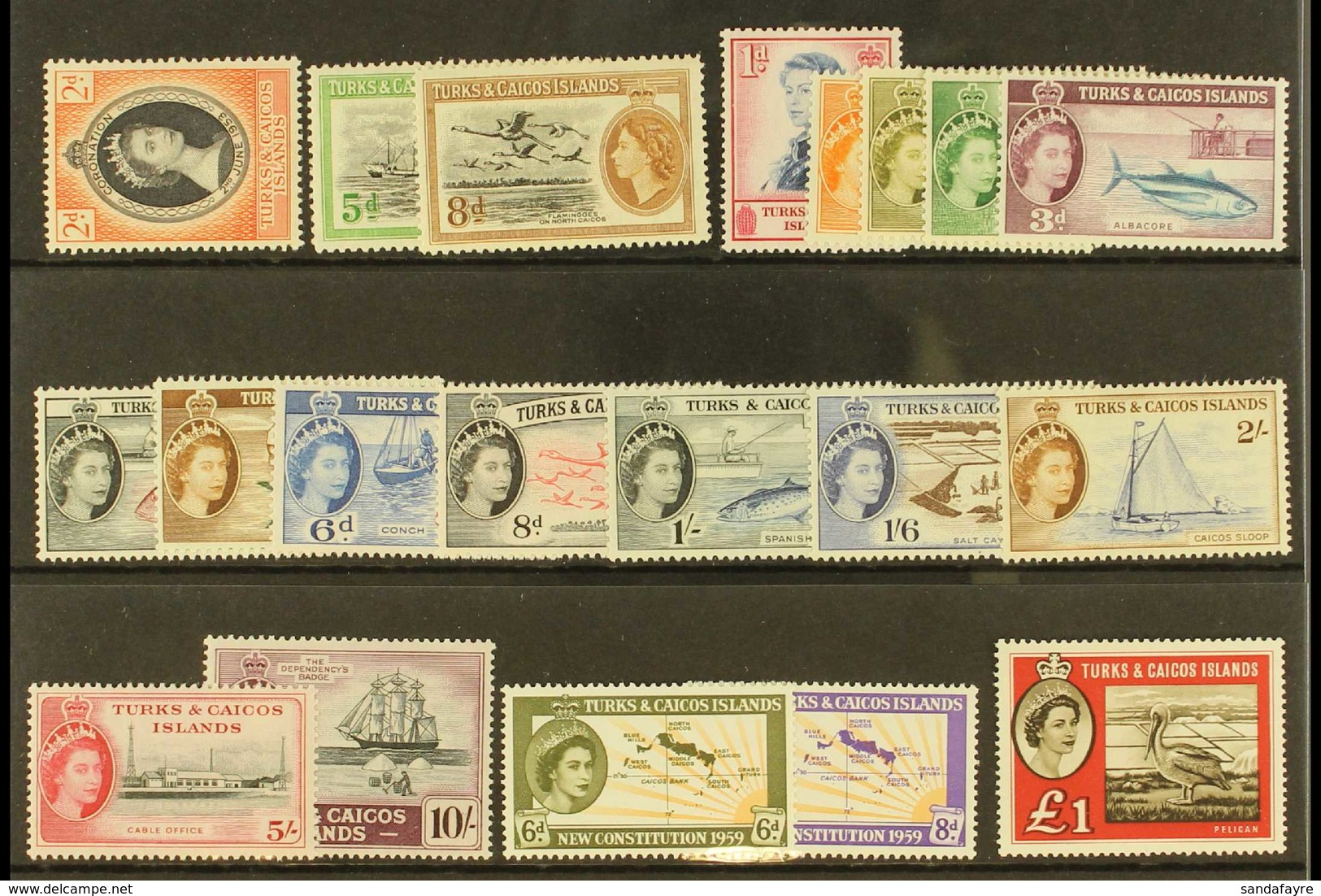 1953-60 COMPLETE QEII. Presented On A Stock Card, SG 234/253, Never Hinged Mint (ex New Constitution Set Of 2). Lovely ( - Turks- En Caicoseilanden