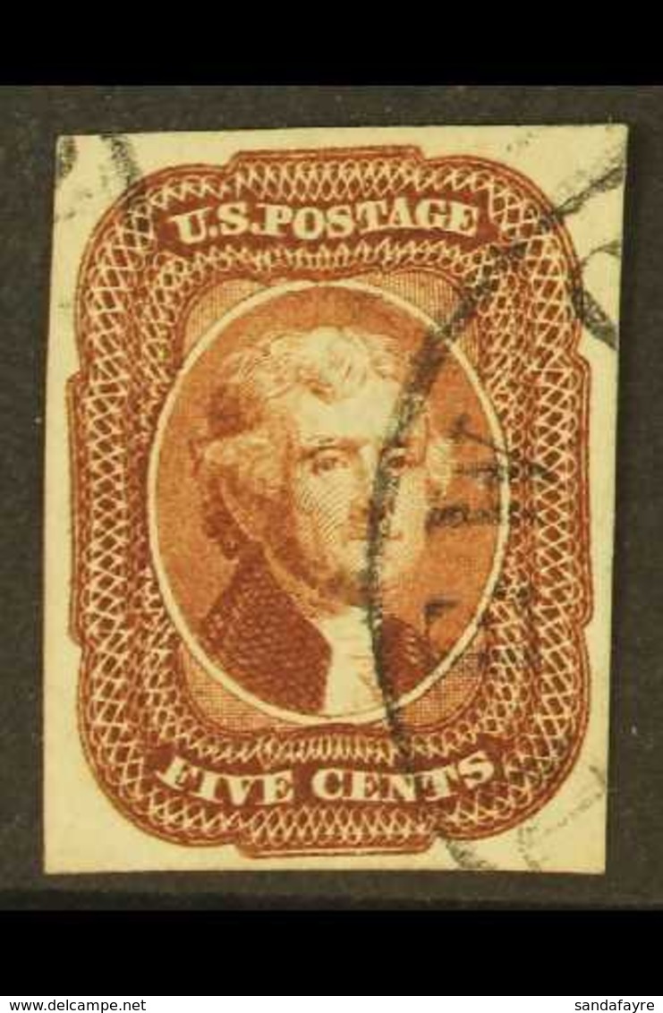 1851-57 5c Red Brown Jefferson, SG 14, Scott 12, Very Fine With Four Good Margins And Neat Part Cds Cancel, Buhler Guara - Other & Unclassified
