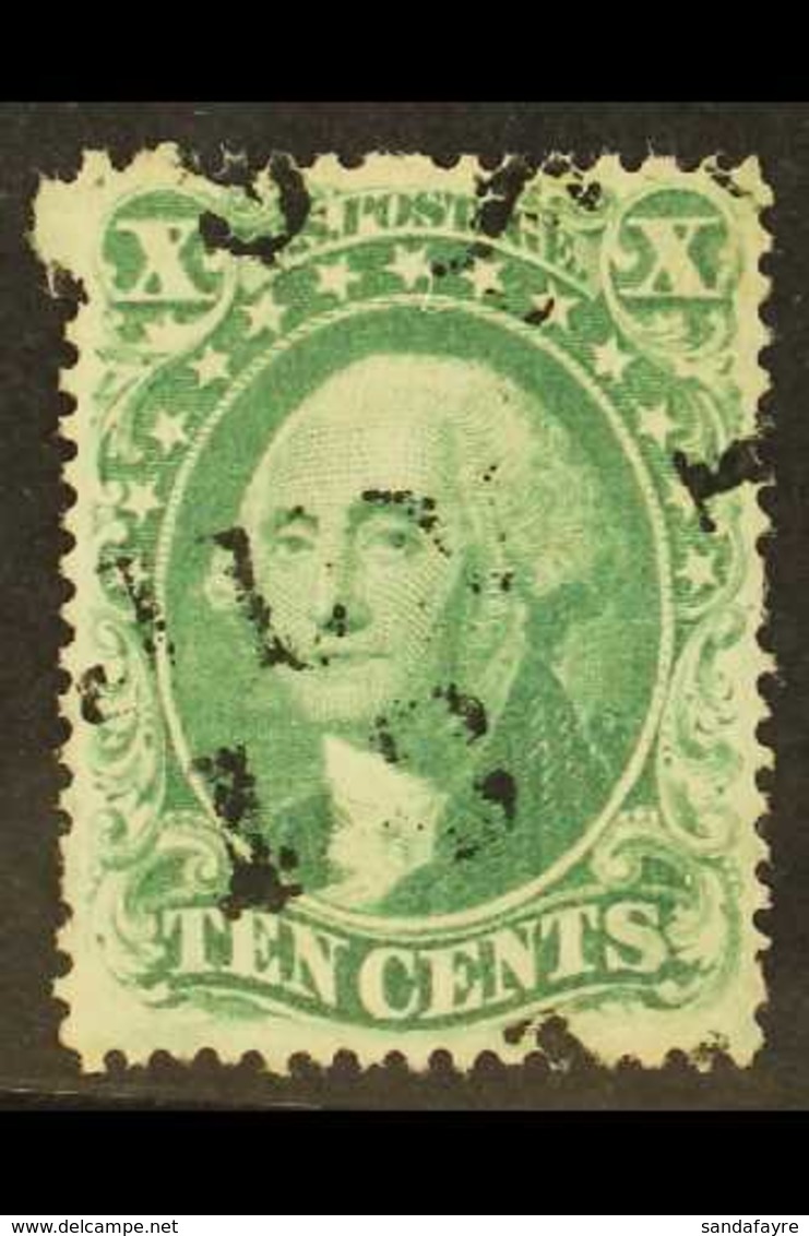 1857-61 10c Green Washington, Type II SG 36, Scott 32, Very Fine Cds Used, Showing Blind Staggered Perfs At Upper Left,  - Other & Unclassified