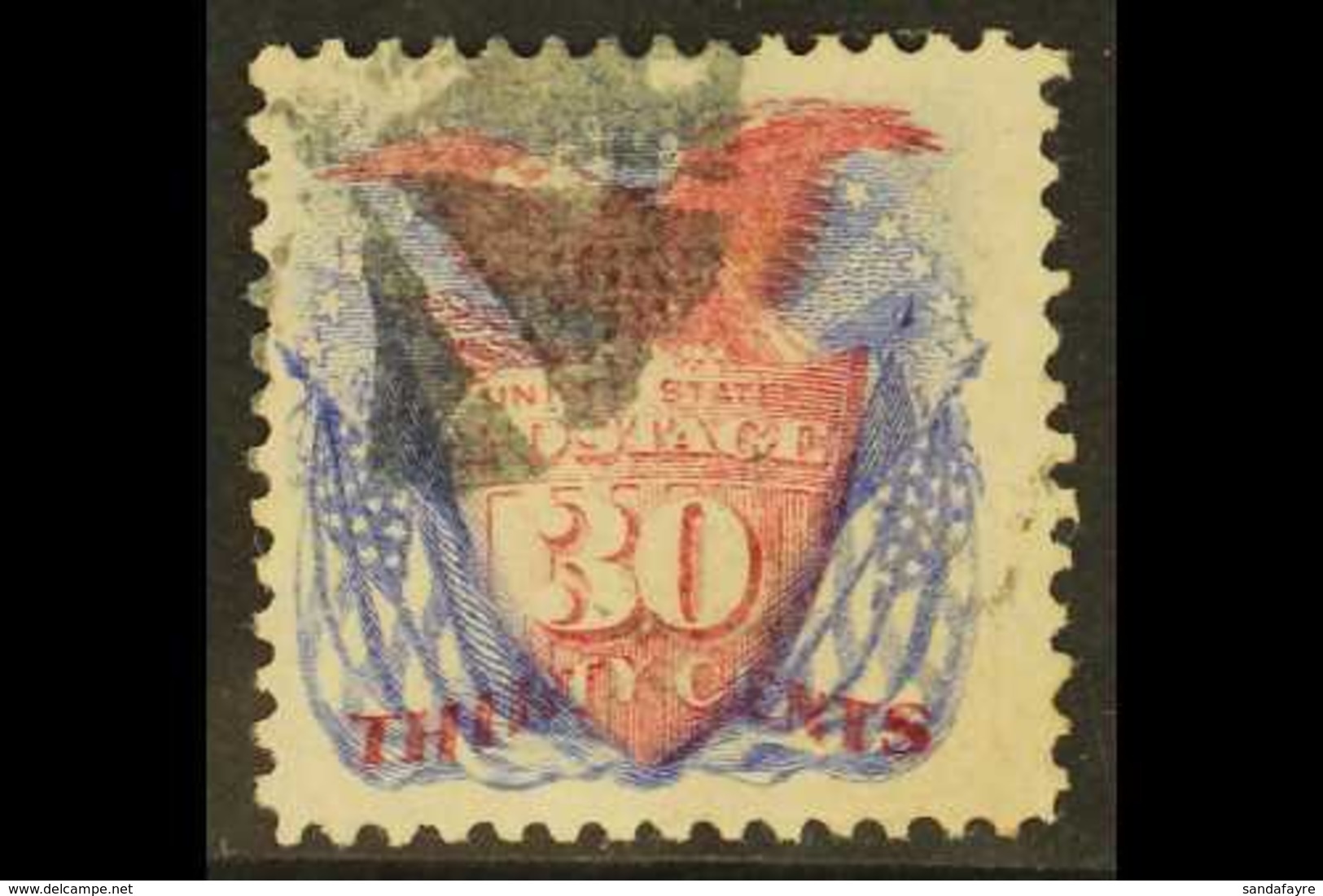 1869 30c Lake And Deep Ultramarine Pictorial, SG 123a, Scott 121, Superb With Part Segmented Cork Cancel, Buhler Guarant - Andere & Zonder Classificatie