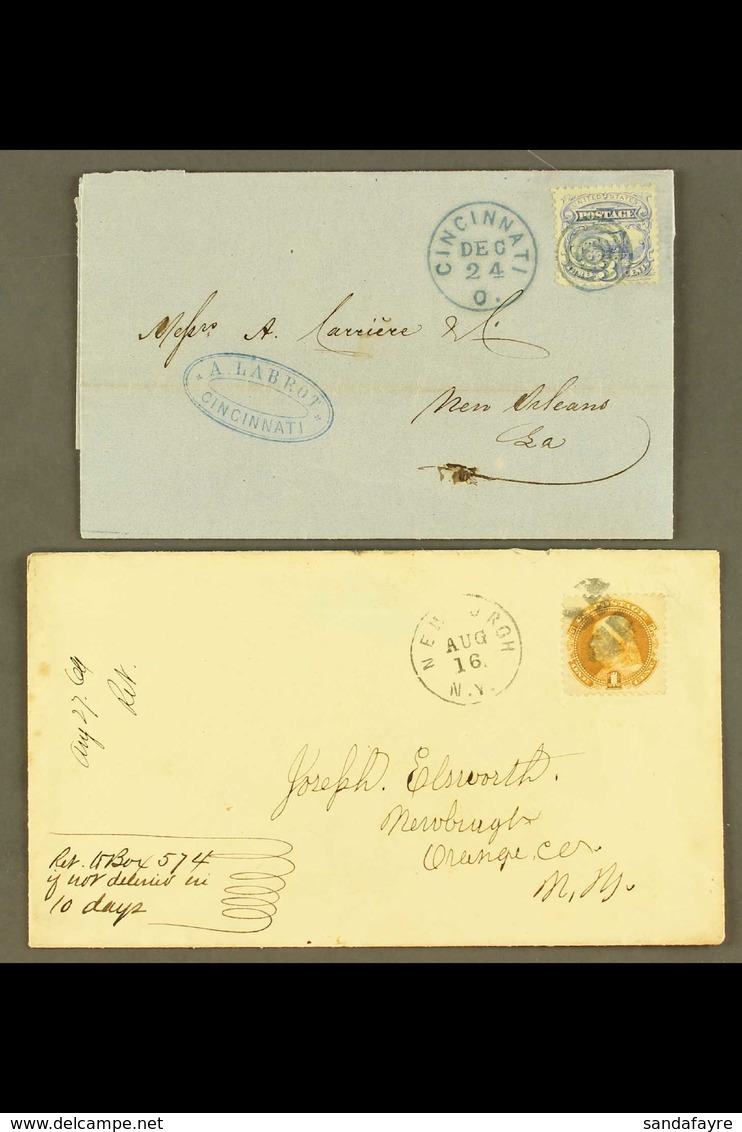 1869 COVER & E/L. An Attractive Pair With An Envelope Bearing A 1c Buff (Scott 112) Tied By "Newburgh" Cds & An E/L Date - Andere & Zonder Classificatie