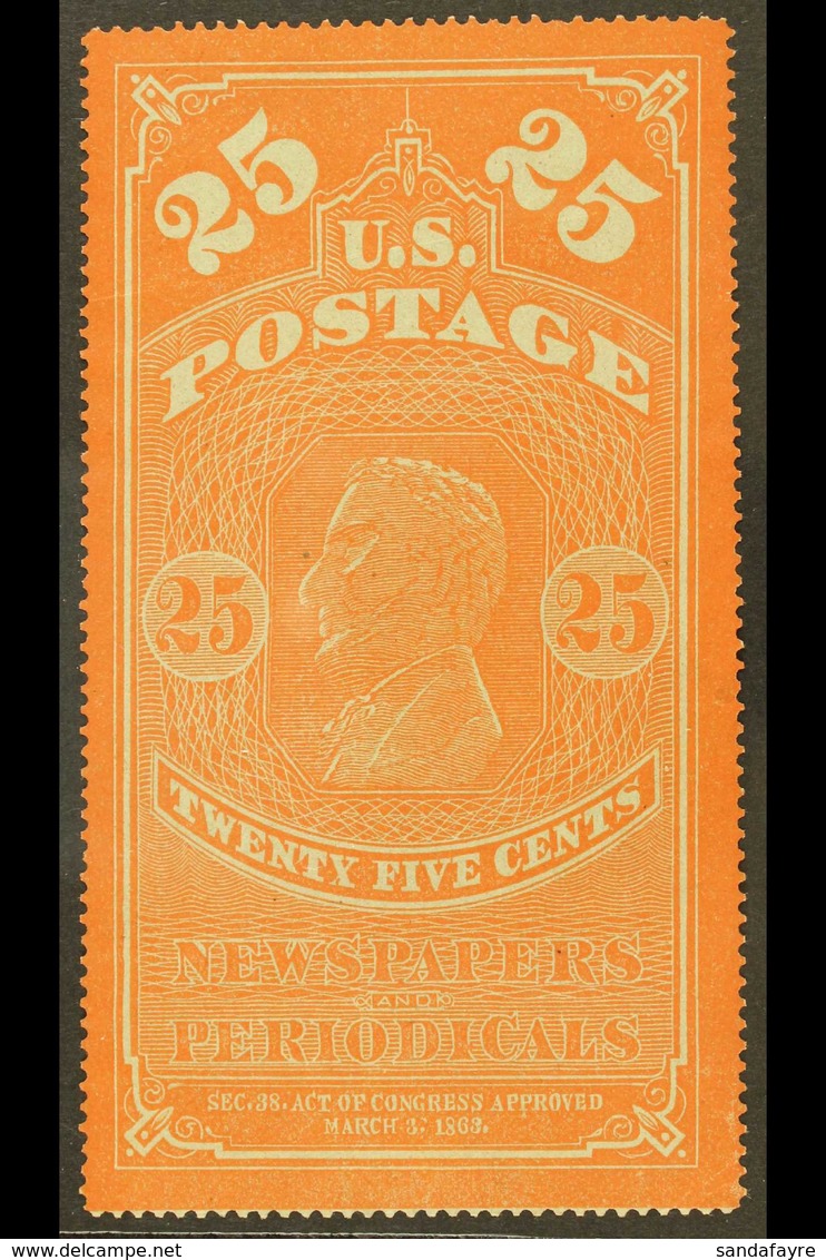 NEWSPAPER AND PERIODICAL 1865 25c Orange-red On Thin Hard Paper, Scott PR3, Fine Unused Without Gum, As Issued. For More - Andere & Zonder Classificatie