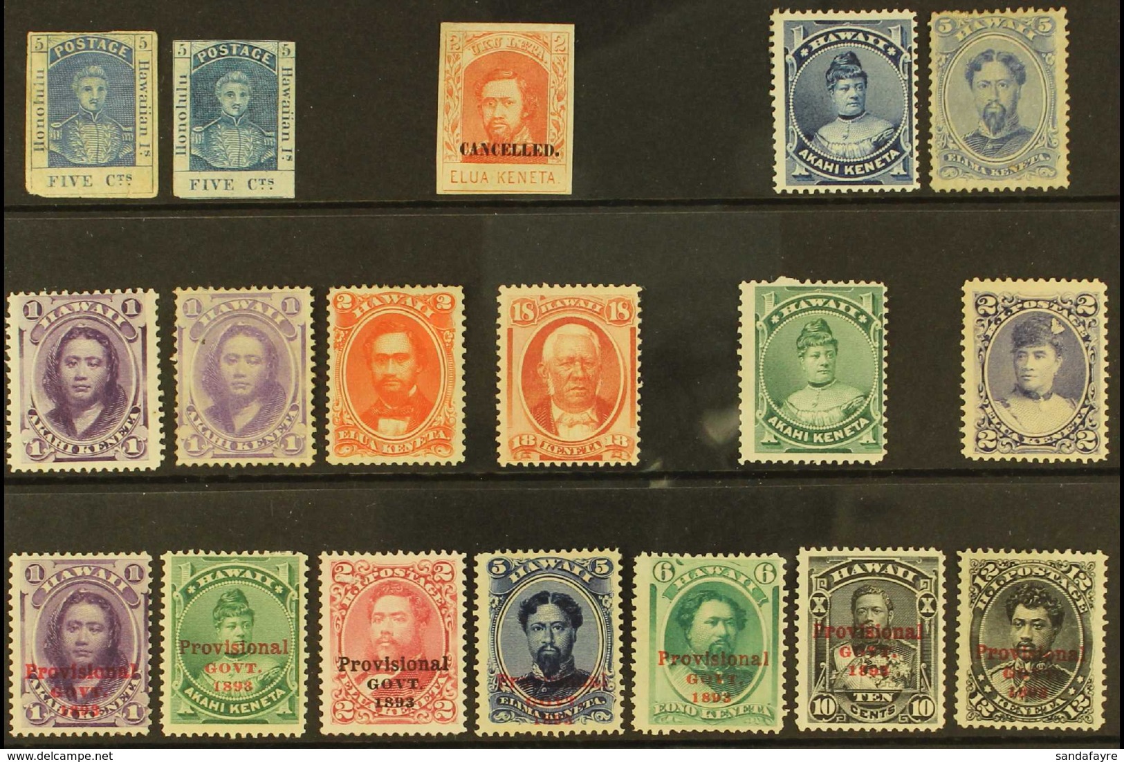 HAWAII 1864-1899 MINT/UNUSED COLLECTION On Stock Card, All Different, Inc 1868 5c Re-issue (x2, Faults), 1869 2c "Cancel - Sonstige & Ohne Zuordnung
