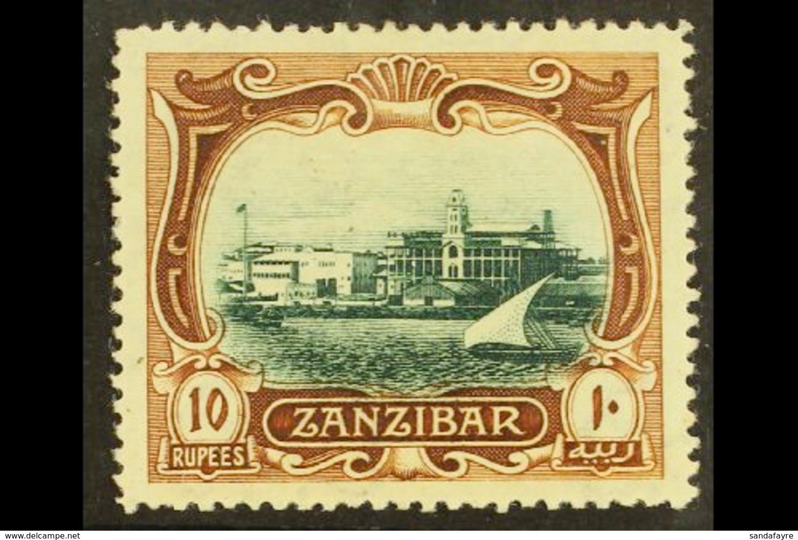 1908 10r Blue Green And Brown View Of Port, SG 239, Very Fine And Fresh, Well Centered Mint For More Images, Please Visi - Zanzibar (...-1963)
