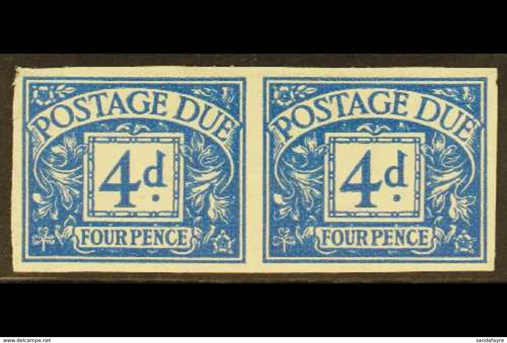 POSTAGE DUE 1954-5 4d Blue, Wmk Tudor Crown, IMPERFORATE PAIR, SG D43a, Never Hinged Mint. For More Images, Please Visit - Other & Unclassified