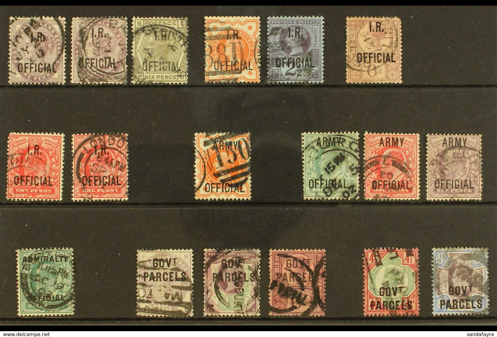 OFFICIALS 1882-1903 USED SELECTION On A Stock Card. Includes QV "IR" & "GOVT PARCELS" To Various 6d, KEVII "ARMY" To 6d  - Andere & Zonder Classificatie