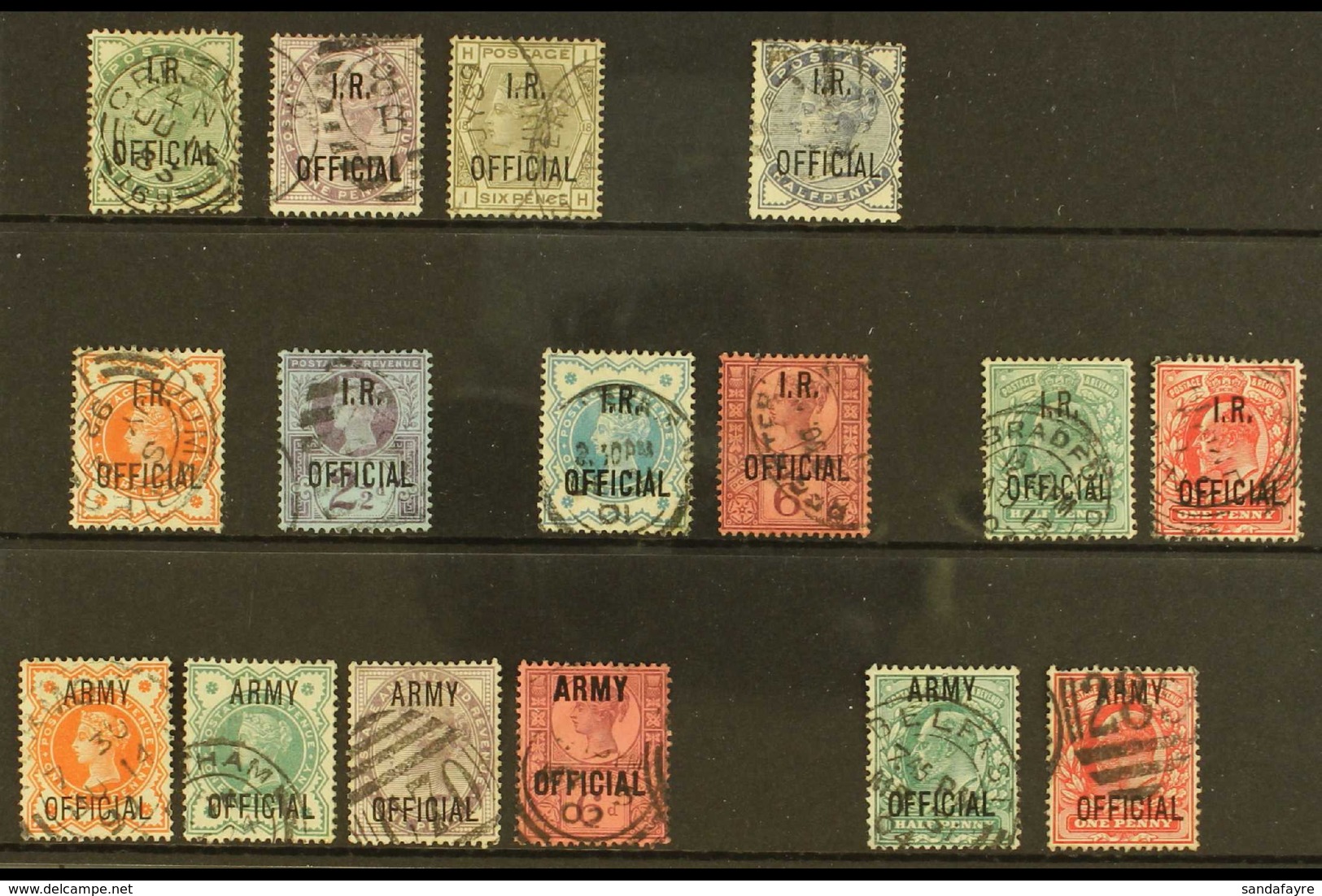 OFFICIALS 1882-1903 USED SELECTION On A Stock Card. Includes QV "IR" & "ARMY" To Various 6d, KEVII "IR" & "ARMY" ½d & 1d - Autres & Non Classés