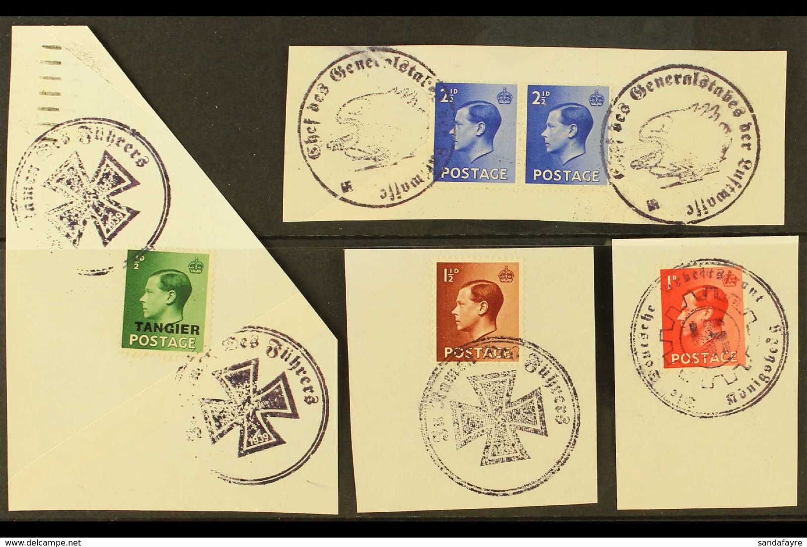 BOGUS WWII POSTMARKS A Group Of 1936 KEVIII Issues Incl Two With Tangier Opts, All Used On Pieces Tied By Various Bogus  - Andere & Zonder Classificatie