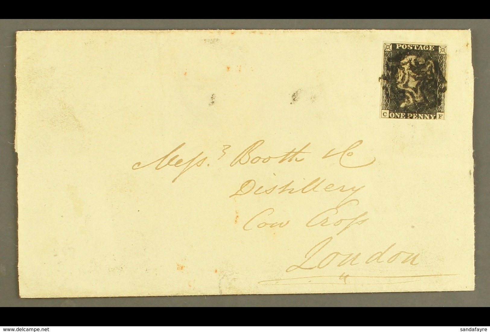 1840 1840 1d Black 'CF' From Rare PLATE XI With Margins Just Touching At Top Right Corner And Into At Base, Tied By Blac - Non Classés