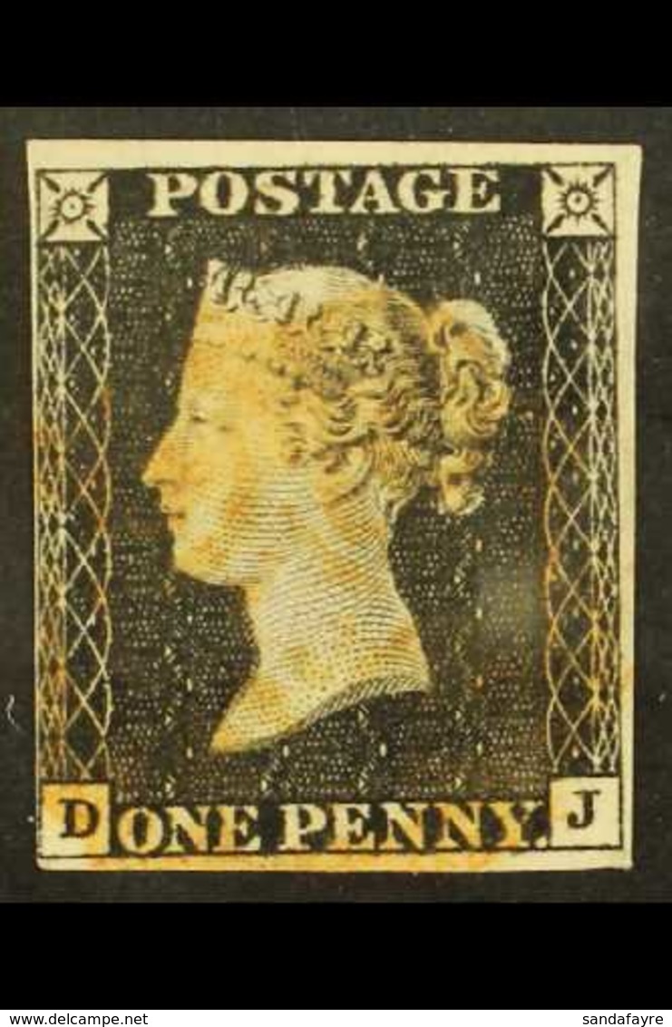 1840 1d Black 'DJ', SG 2, Used With 4 Good / Very Close Margins, Light Red MC Cancel. For More Images, Please Visit Http - Non Classés