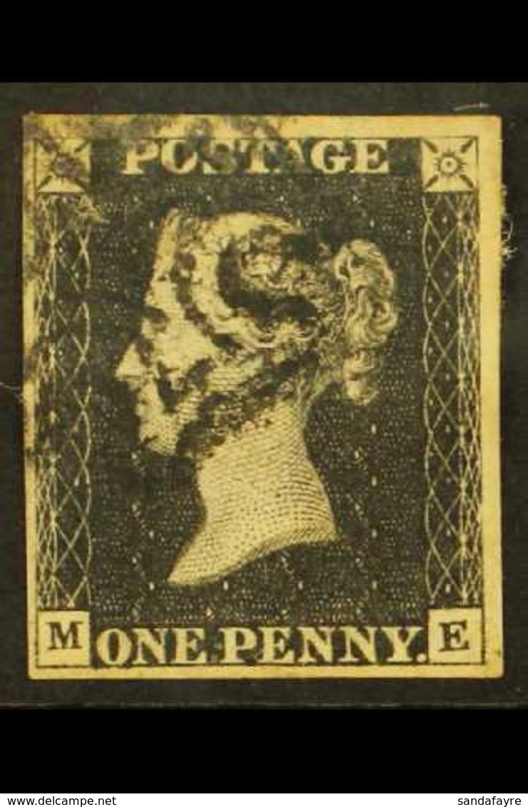 1840 1d Black 'ME' Plate 5, SG 2, Used With 4 Margins & Neat Black MC Pmk Over One Corner. For More Images, Please Visit - Unclassified