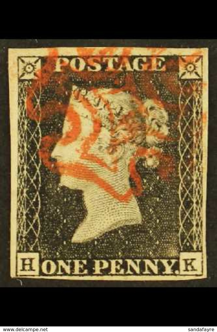 1840 1d Grey- Black 'HK' Plate 1a, SG 3, Used With 4 Margins & Lovely Red MC Cancel. For More Images, Please Visit Http: - Ohne Zuordnung