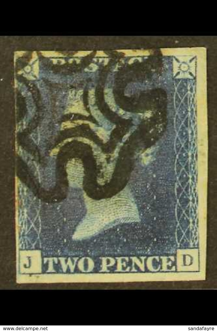 1840 2d Deep Full Blue 'JD' Plate 2, SG 4, Used With 4 Margins And Black MC Cancellation. For More Images, Please Visit  - Other & Unclassified