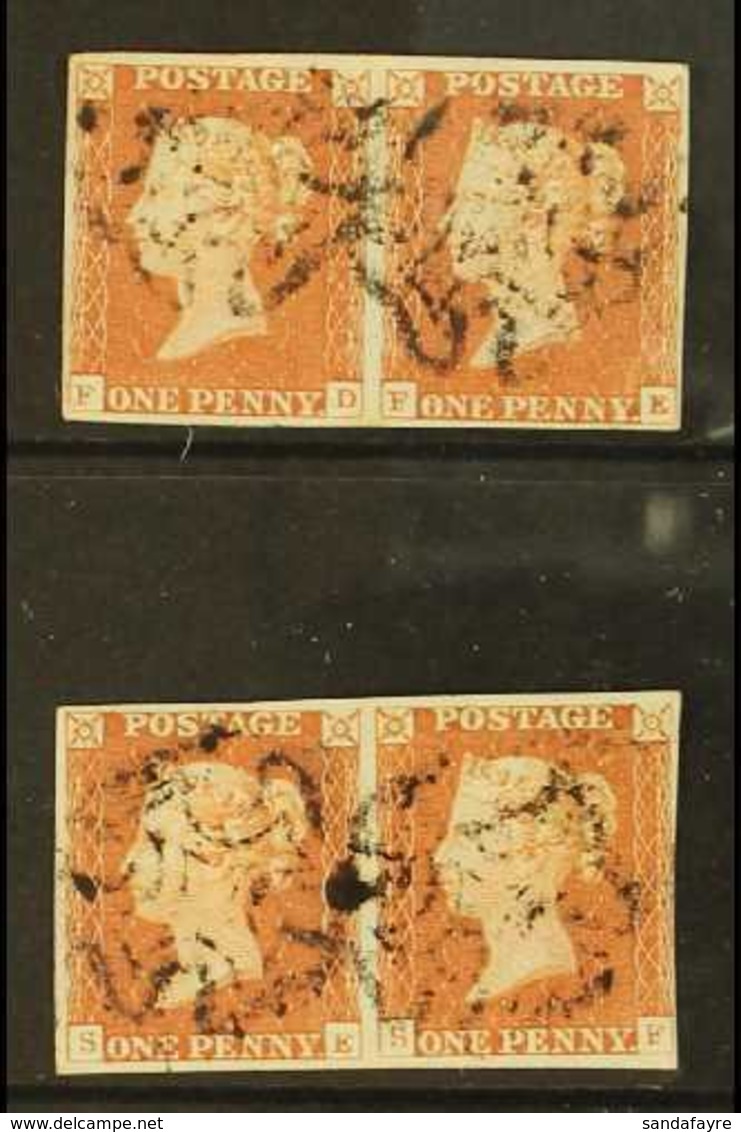 1841 1d Red- Brown Plate 27, TWO Pairs 'FD-FE' And 'SE-SF' Each With 4 Margins & Maltese Cross Cancels (2 Pairs) For Mor - Sonstige & Ohne Zuordnung
