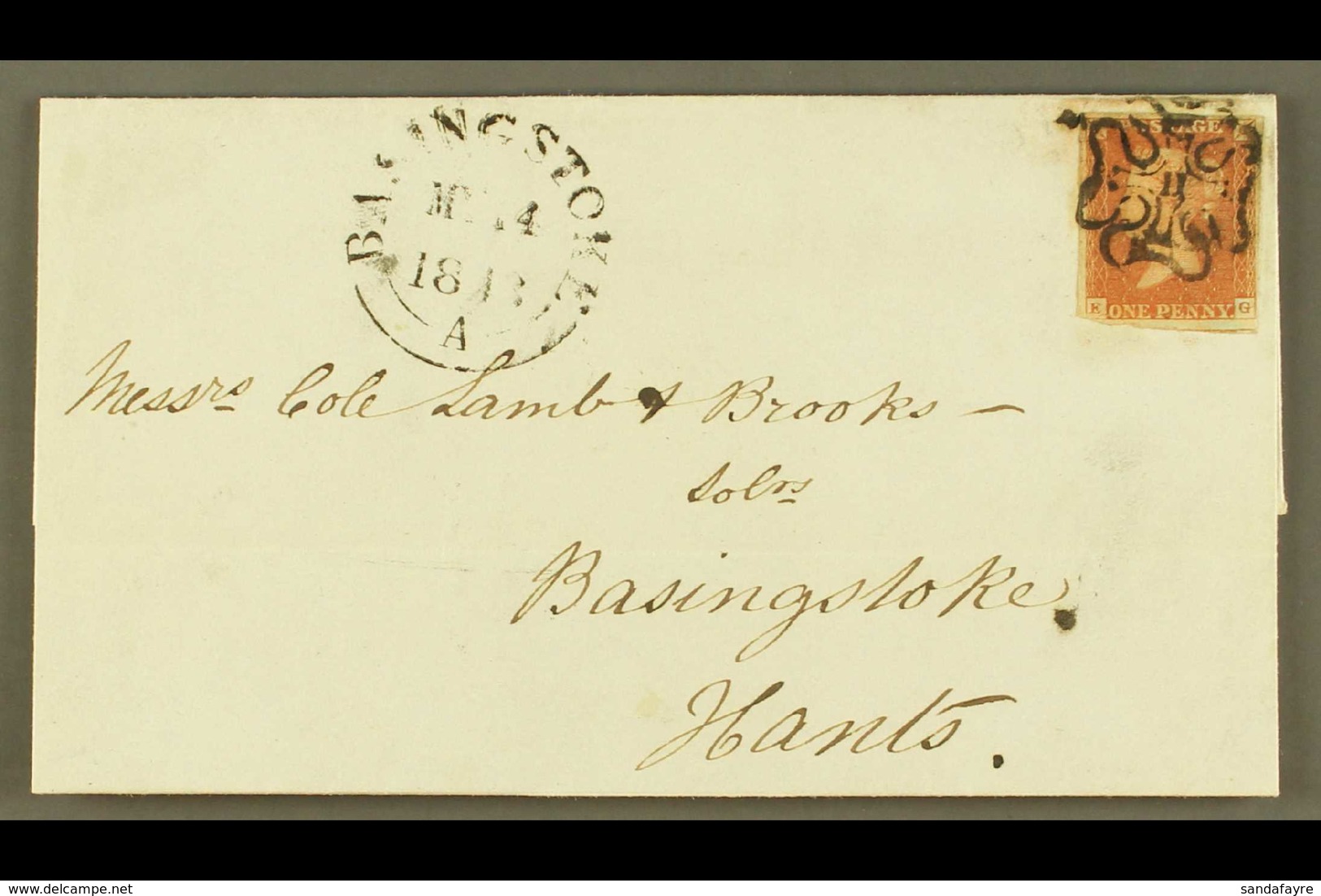 1843 (13 May) Entire To Basingstoke Bearing 1841 1d Tied By Maltese Cross Postmark With NUMBER "11", Plus Arrival Mark A - Other & Unclassified
