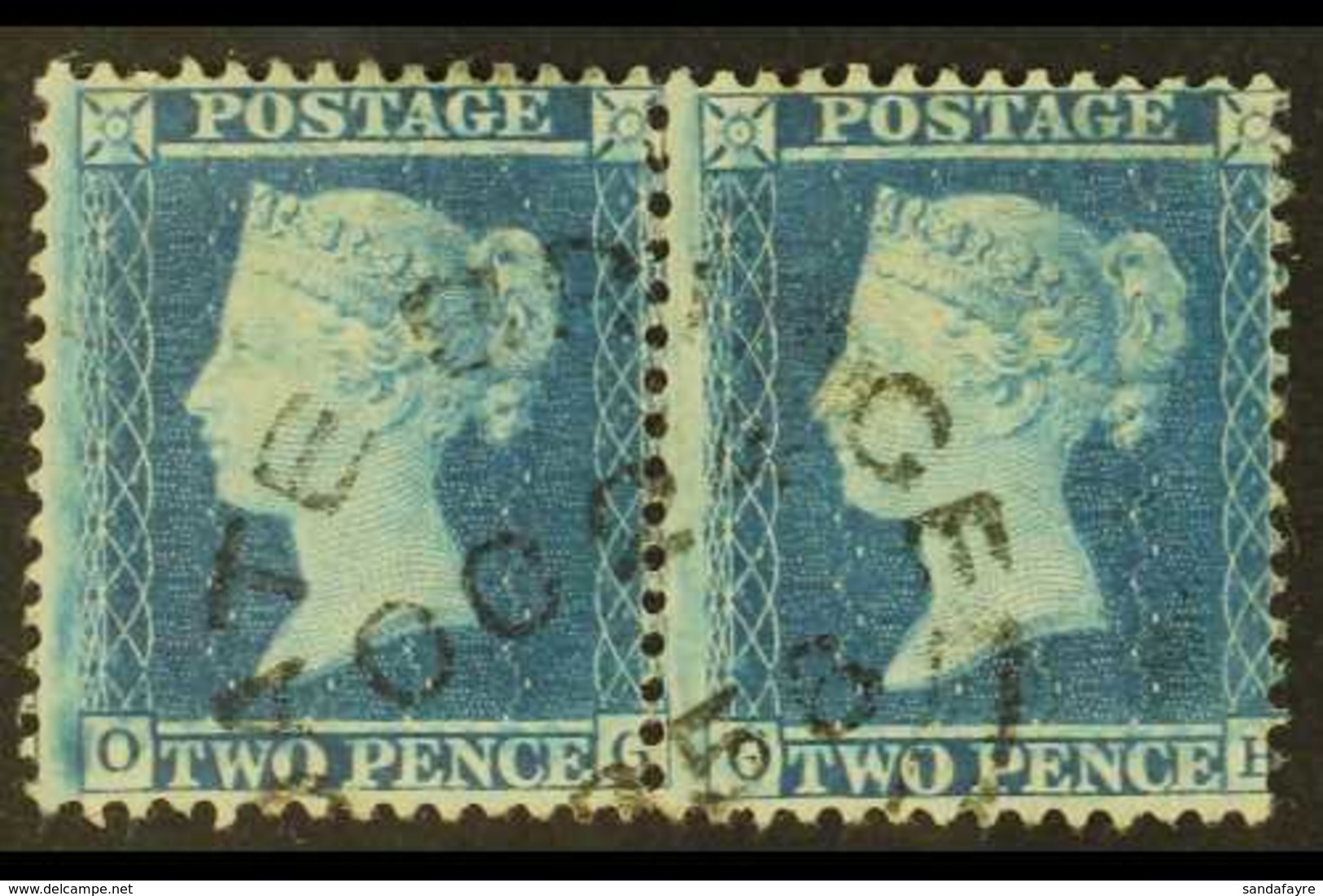 1854-57 2d Blue Plate 5, Wmk Small Crown, SG 23a, Superb Used PAIR With Lovely Unframed Fully Dated Cds Of 2nd Oct 1855. - Andere & Zonder Classificatie