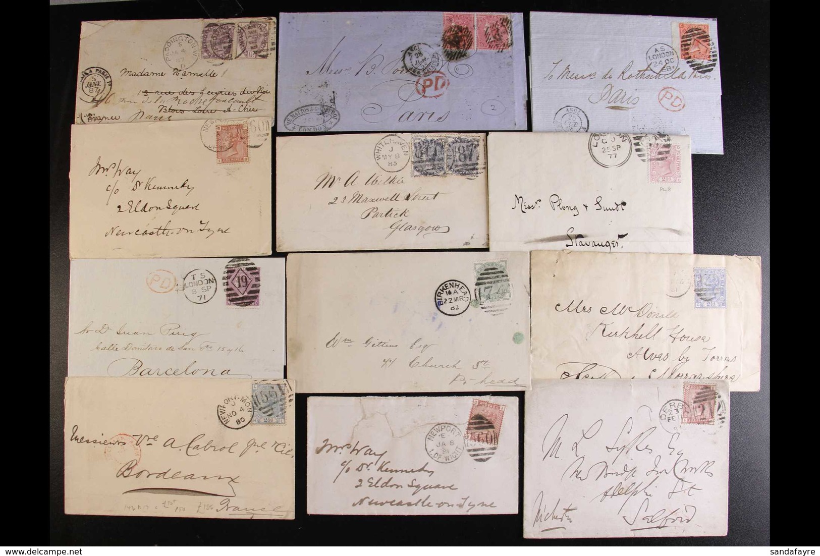 1858 - 1887 COVERS ASSORTMENT. An Interesting Hoard Including 1855-57 4d Pair On 1858 Cover To Paris, 1865-67 4d Plate 1 - Sonstige & Ohne Zuordnung