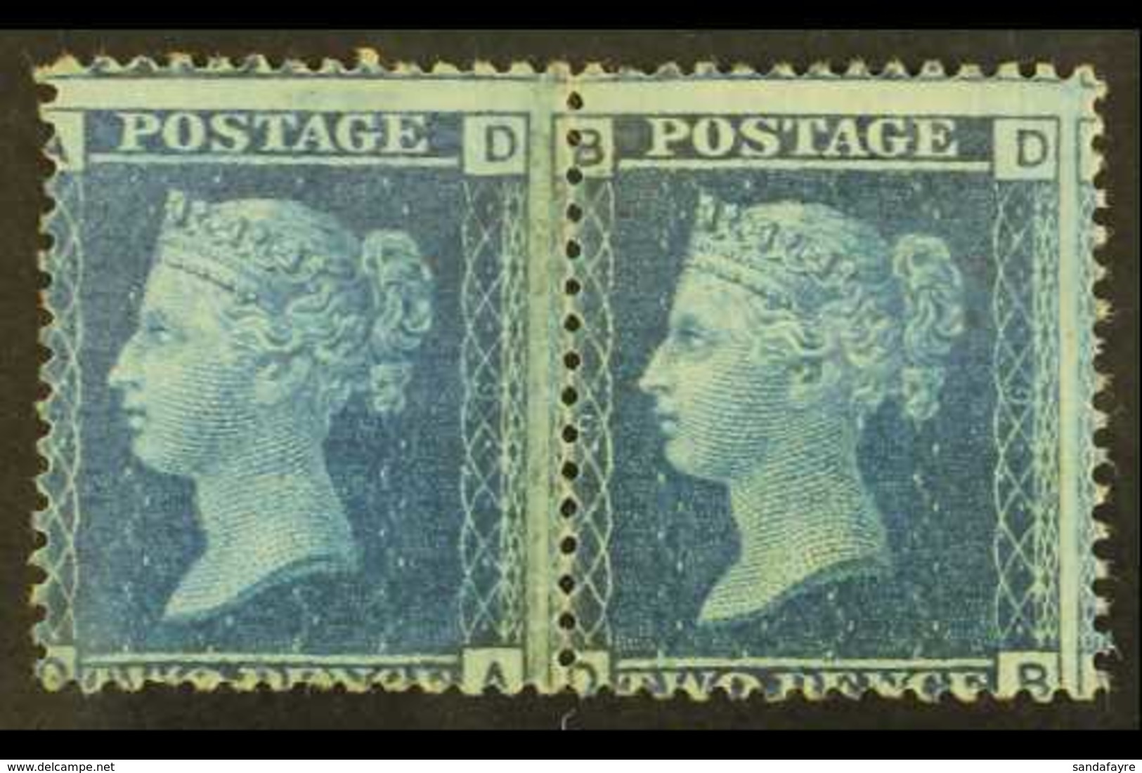 1858 2d Blue Plate 9, SG 45, Mint PAIR, One Stamp Never Hinged. For More Images, Please Visit Http://www.sandafayre.com/ - Andere & Zonder Classificatie