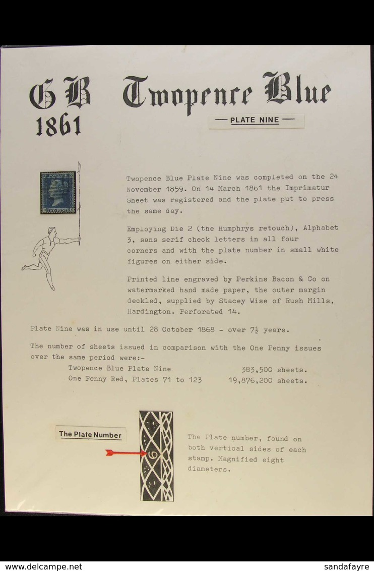 1858-79 2d Blue, Plate 9, A Collector's One Frame Display On Nine Album Pages, Including Technical Write Up About The St - Other & Unclassified