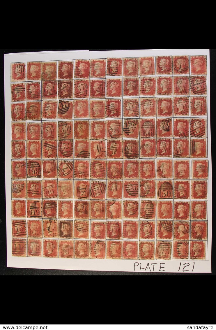 1858-79 PENNY RED PLATE RECONSTRUCTION PLATE 121 - A Complete Used Plate Reconstruction With All Check Letters "AA" Thro - Other & Unclassified