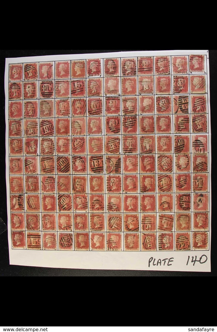 1858-79 PENNY RED PLATE RECONSTRUCTION PLATE 140 - A Complete Used Plate Reconstruction With All Check Letters "AA" Thro - Autres & Non Classés