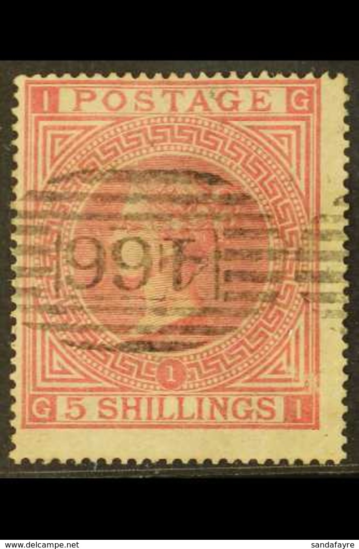 1867 5s Rose Plate 1, SG 126, Used With Superb Little "466" Liverpool Roller ("Revolver") Postmark. An Attractive Stamp  - Other & Unclassified