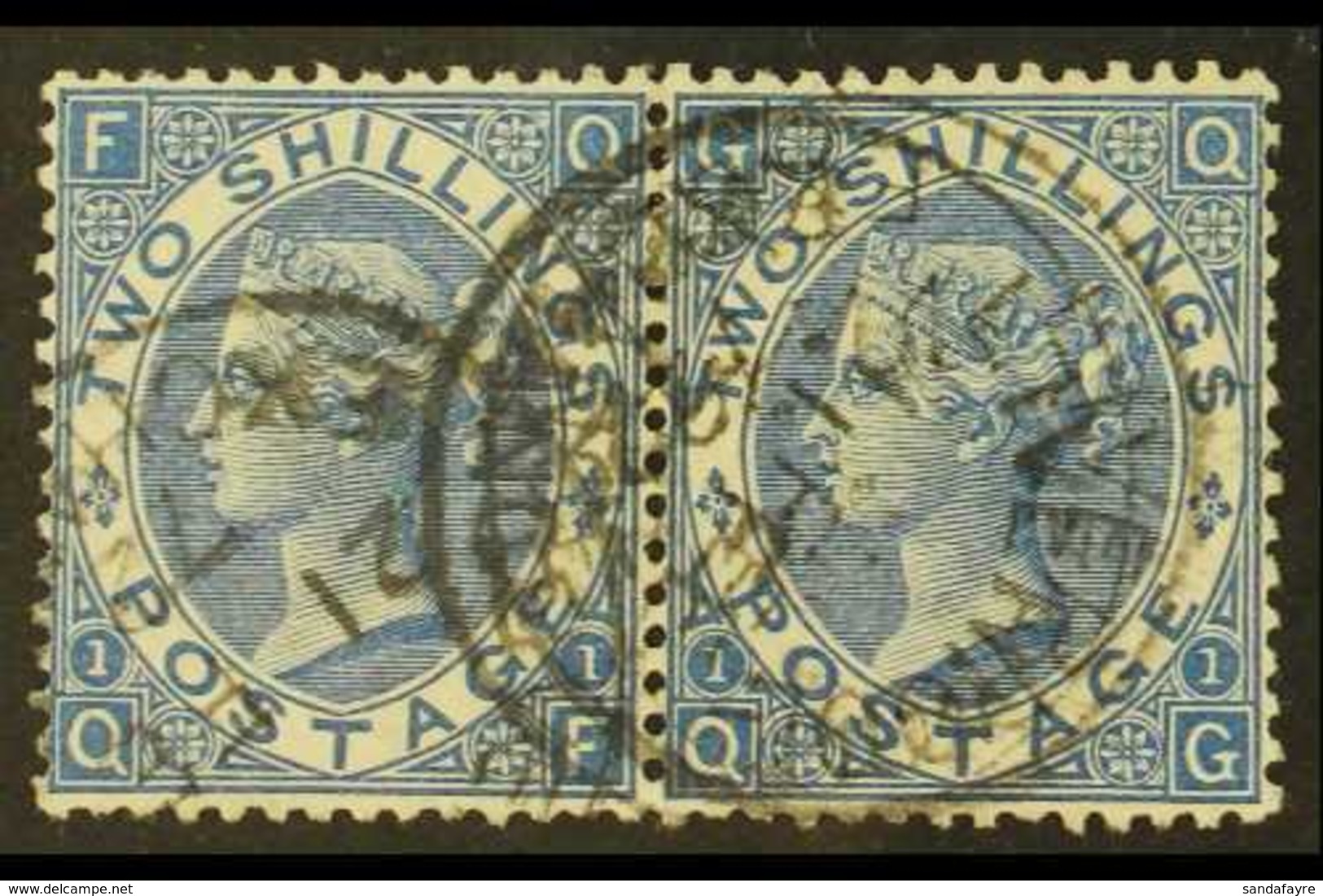 1867-80 2s Dull Blue Plate 1, Wmk Spray, SG 118, Very Fine Used PAIR, A Few Short Perfs At Bottom Of Both Stamps But A S - Andere & Zonder Classificatie