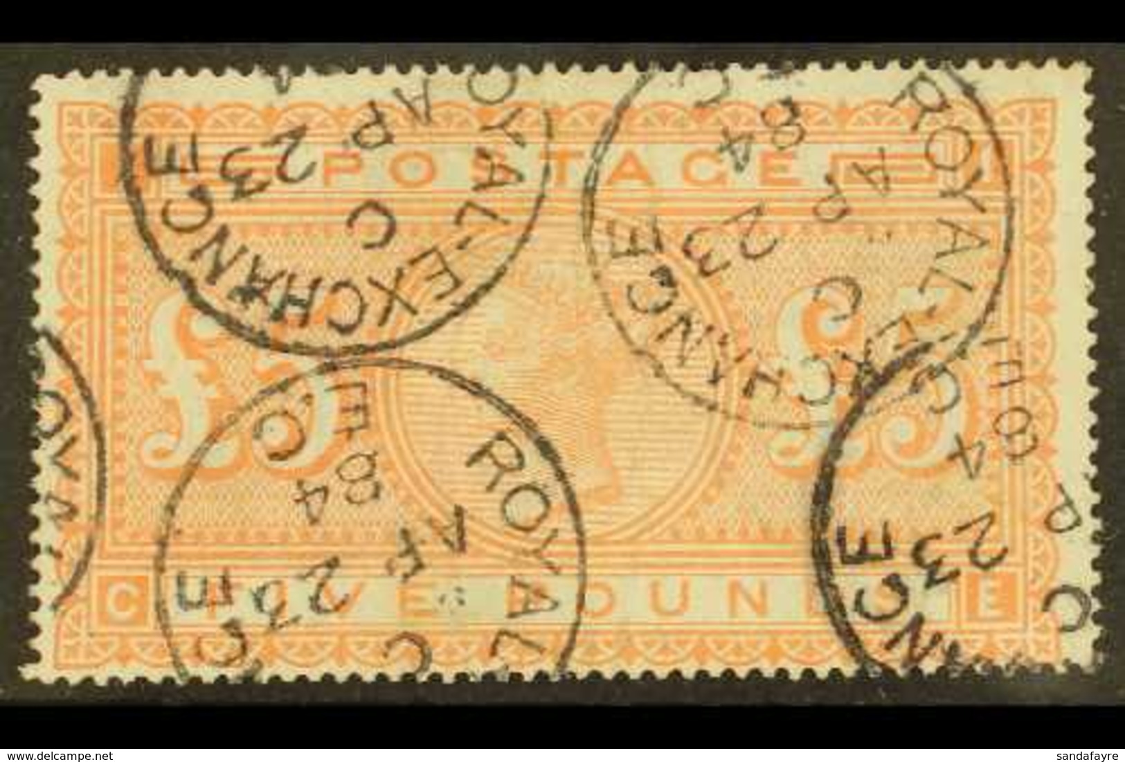 1867-83 £5 Orange, SG 137, Very Fine Used With Royal Exchange Cds's. No Faults With Full Perfs & Signed Dr Karl Knopke B - Andere & Zonder Classificatie