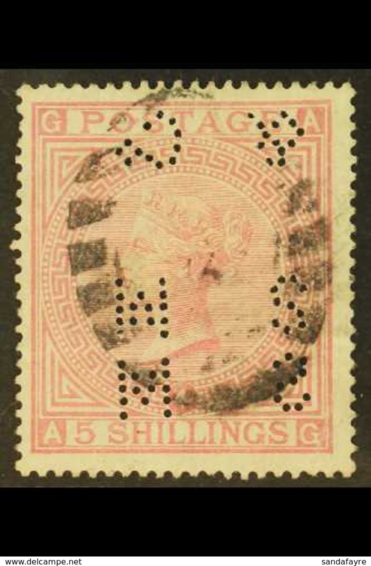 1867-83 5s Rose On White Paper Plate 4, SG 134, Lightly Used With Firms Perfin. Cat £4200 For More Images, Please Visit  - Altri & Non Classificati