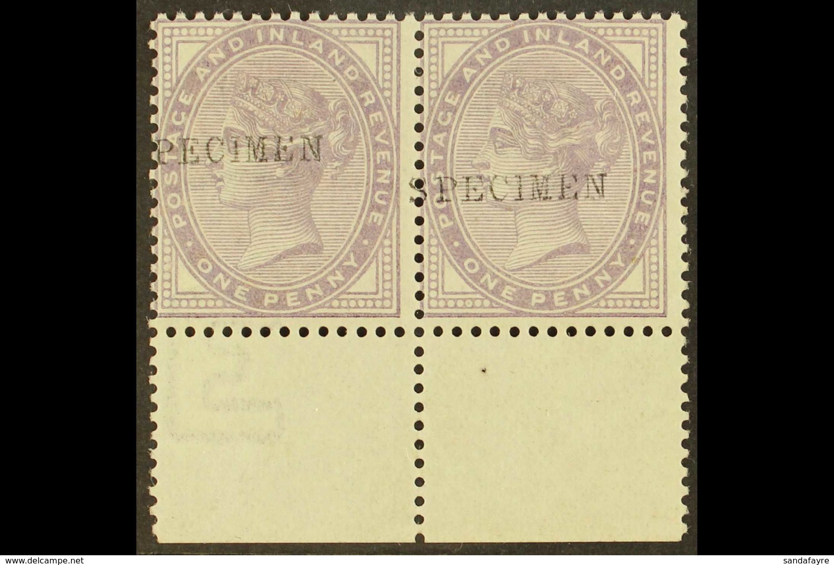 1881 1d Lilac (16 Dots) Handstamped "SPECIMEN" (SG Type 9), SG 172s, Never Hinged Mint PAIR With Sheet Margin At Base (p - Andere & Zonder Classificatie
