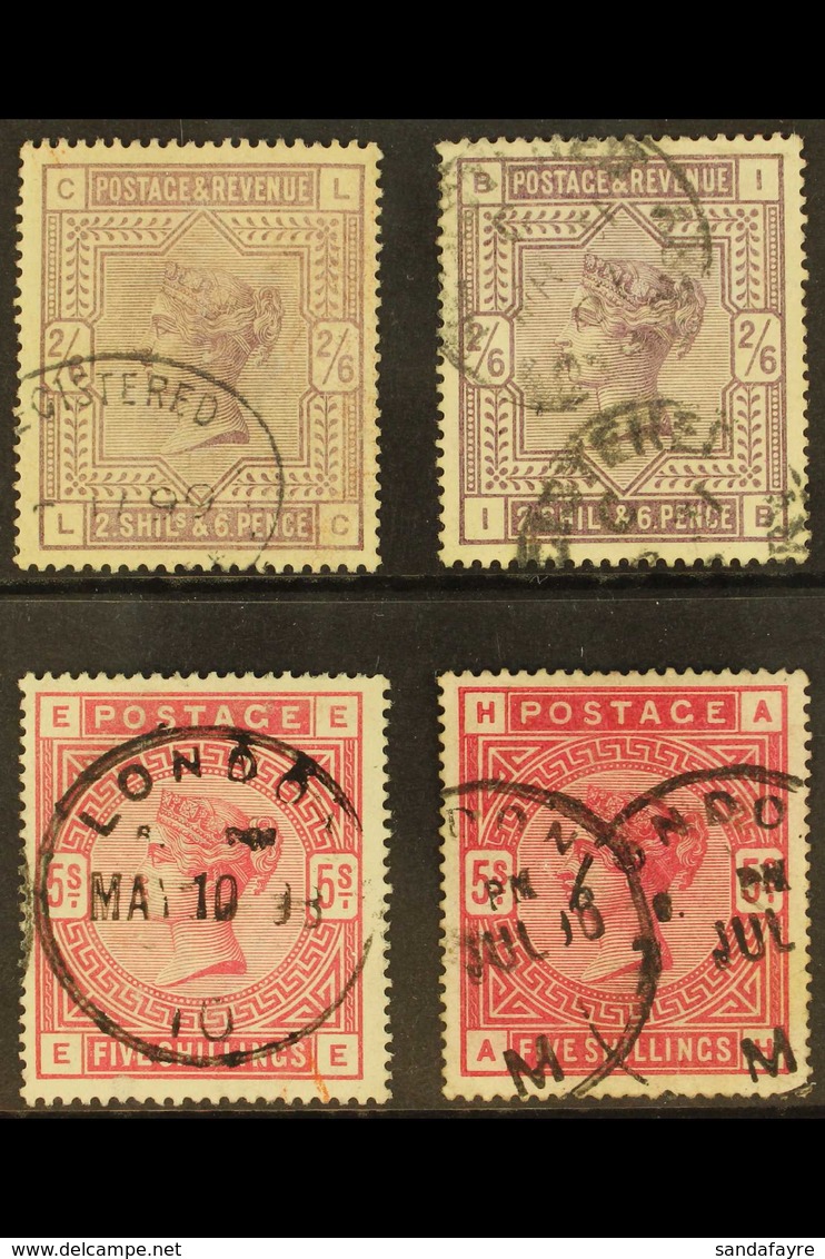 1883-84 2s6d Lilac, 2s6d Deep Lilac, 5s Rose & 5s Crimson, SG 178-181, Used Circular Or Oval Dated Cancellations, Cat £8 - Other & Unclassified