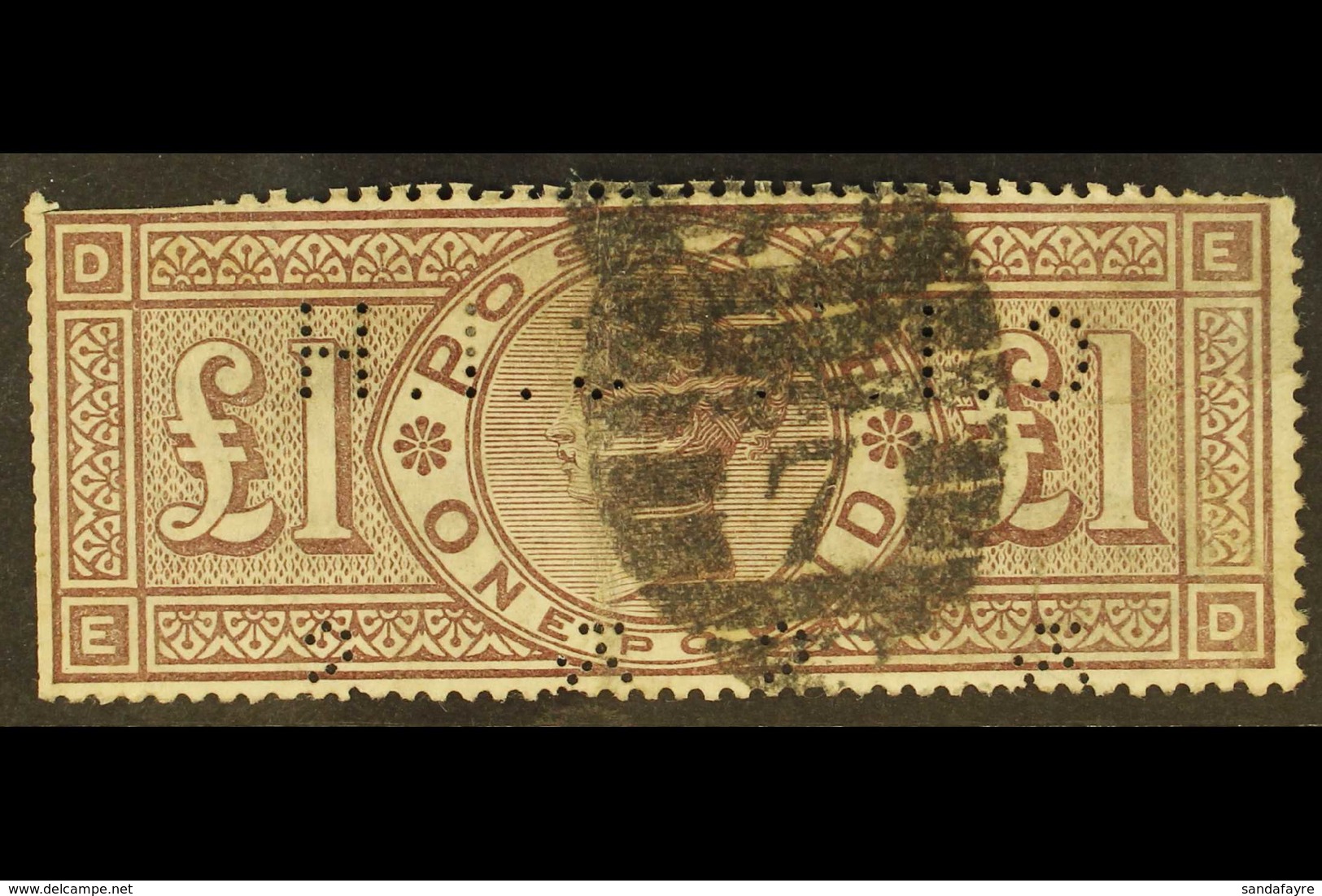 1884 £1 Brown-lilac Watermark Crowns, SG 185, Used, With Commercial Perfin, Small Crease And Some Trimmed/shaved Perfs,  - Sonstige & Ohne Zuordnung