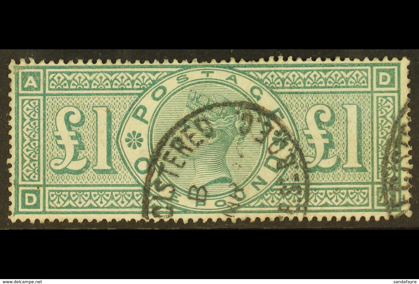 1887-92 £1 Green, SG 212, Very Fine Used With Some Perf Faults. Cat £800. For More Images, Please Visit Http://www.sanda - Andere & Zonder Classificatie